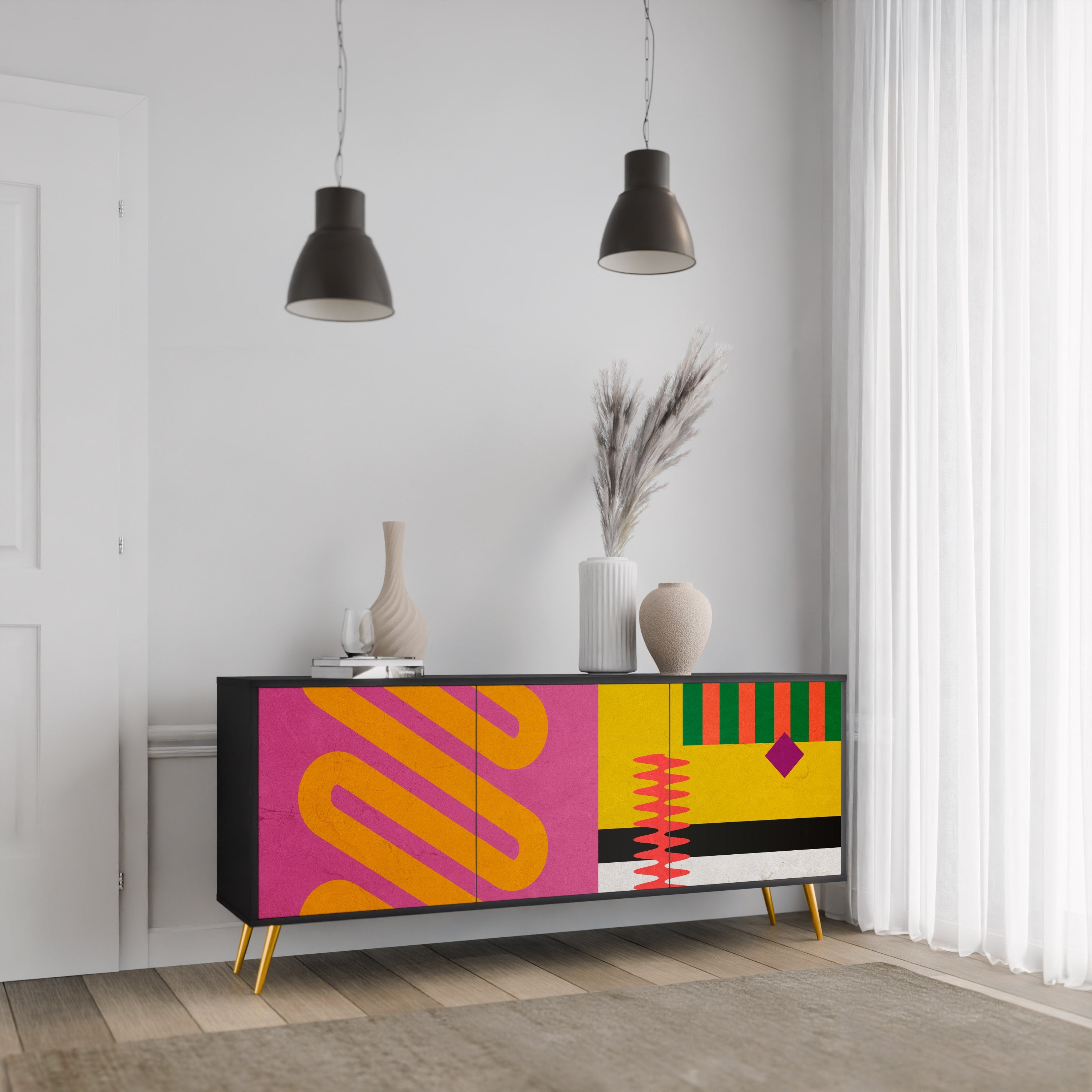 VIVID ART 3-türiges Sideboard in Schwarz