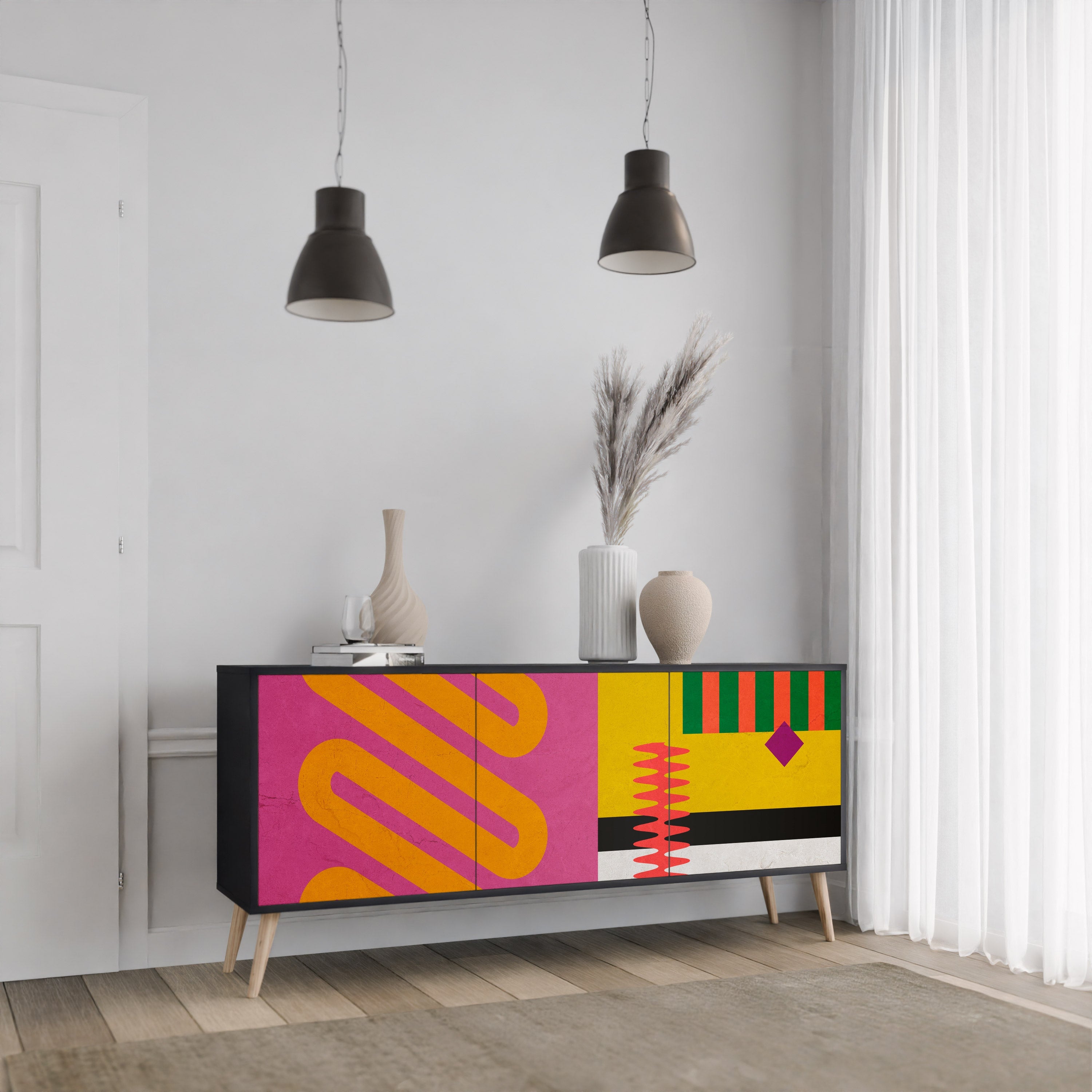 VIVID ART 3-türiges Sideboard in Schwarz