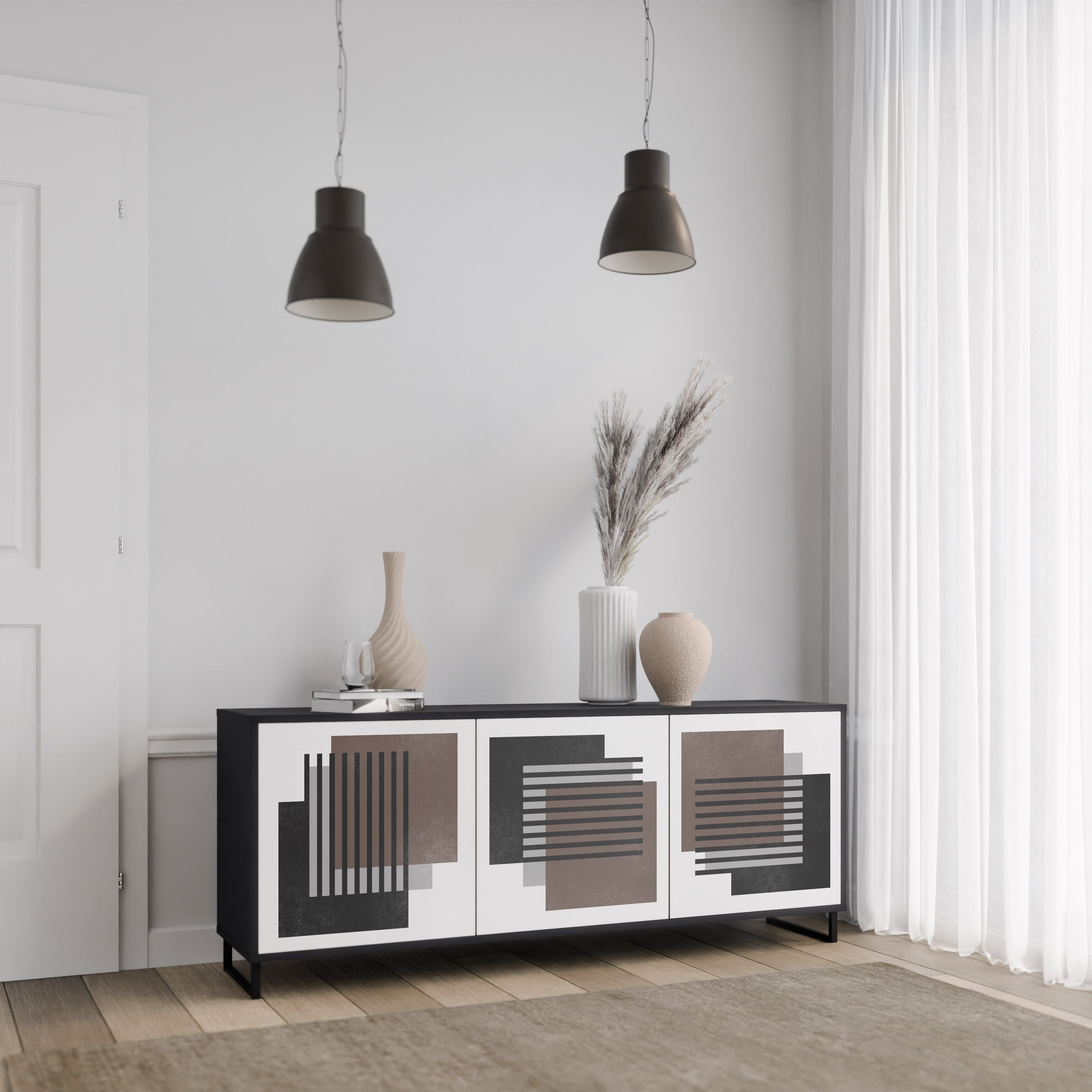 SHADOW SYNCHRONY Sideboard mit 3 Türen in Schwarz
