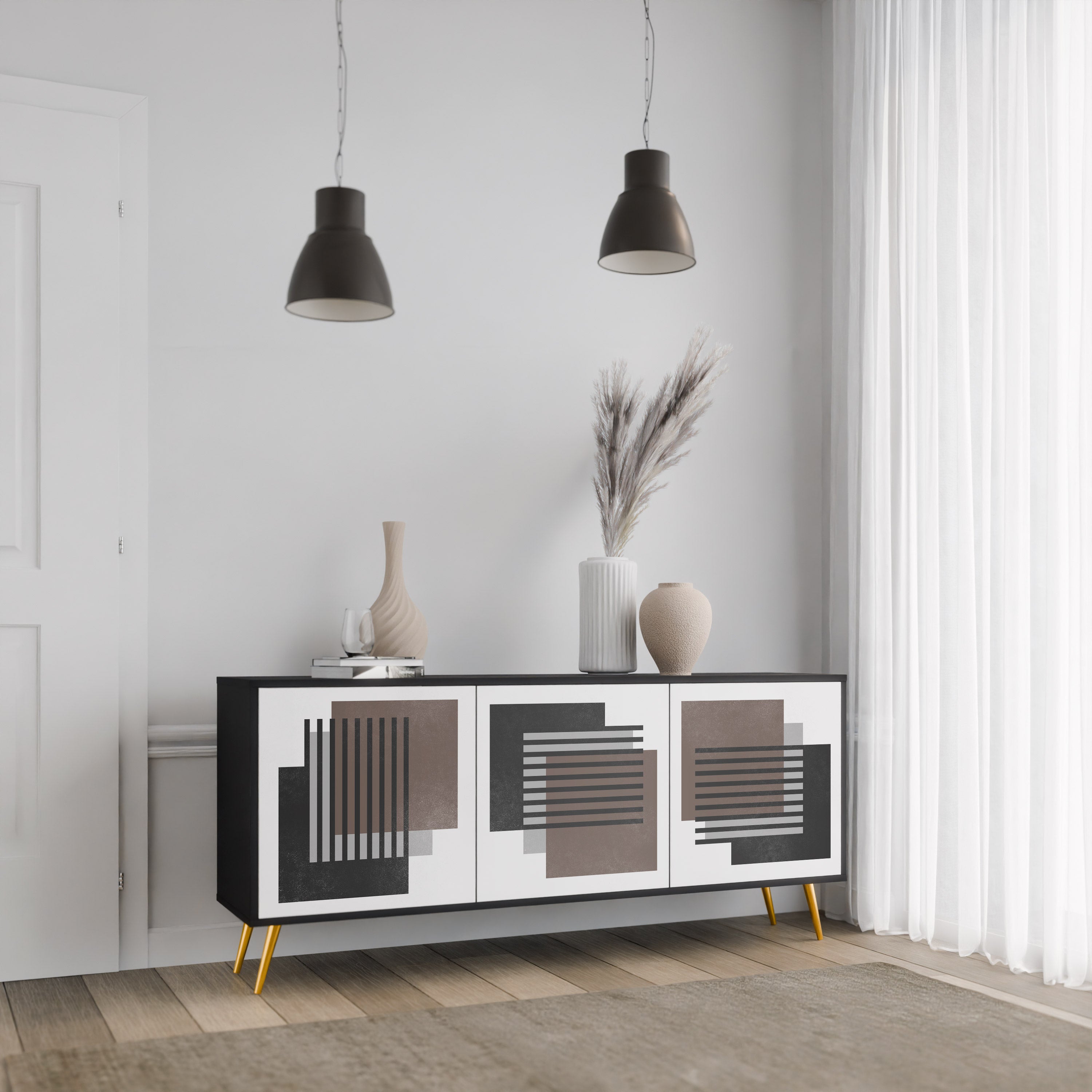 SHADOW SYNCHRONY Sideboard mit 3 Türen in Schwarz