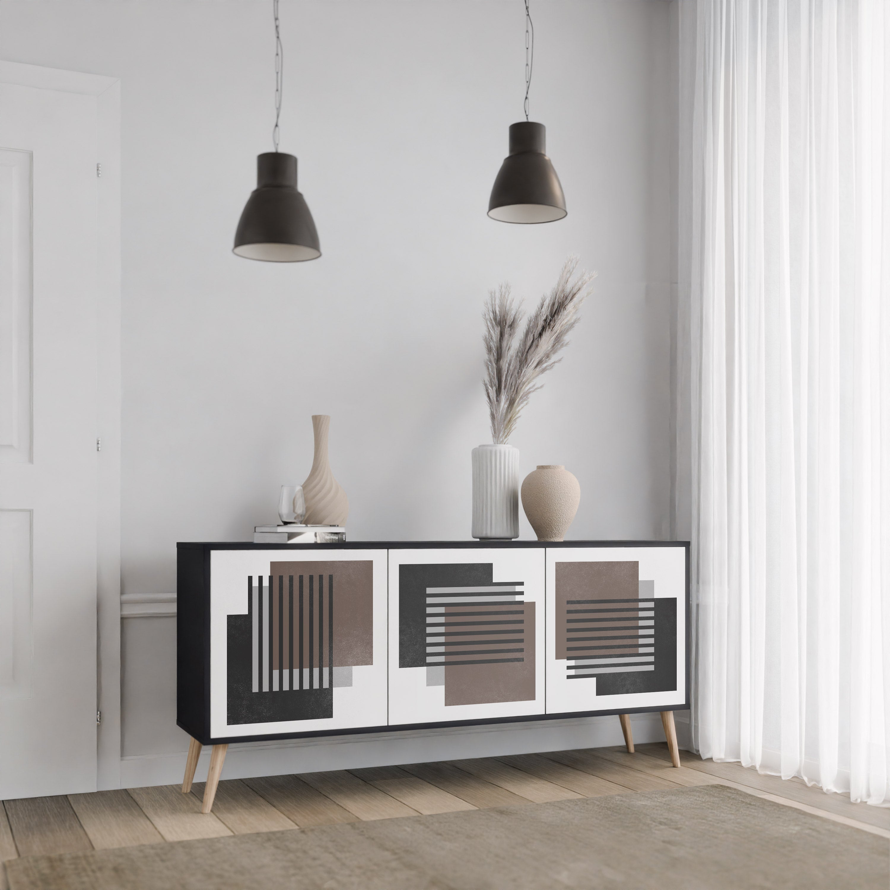 SHADOW SYNCHRONY Sideboard mit 3 Türen in Schwarz