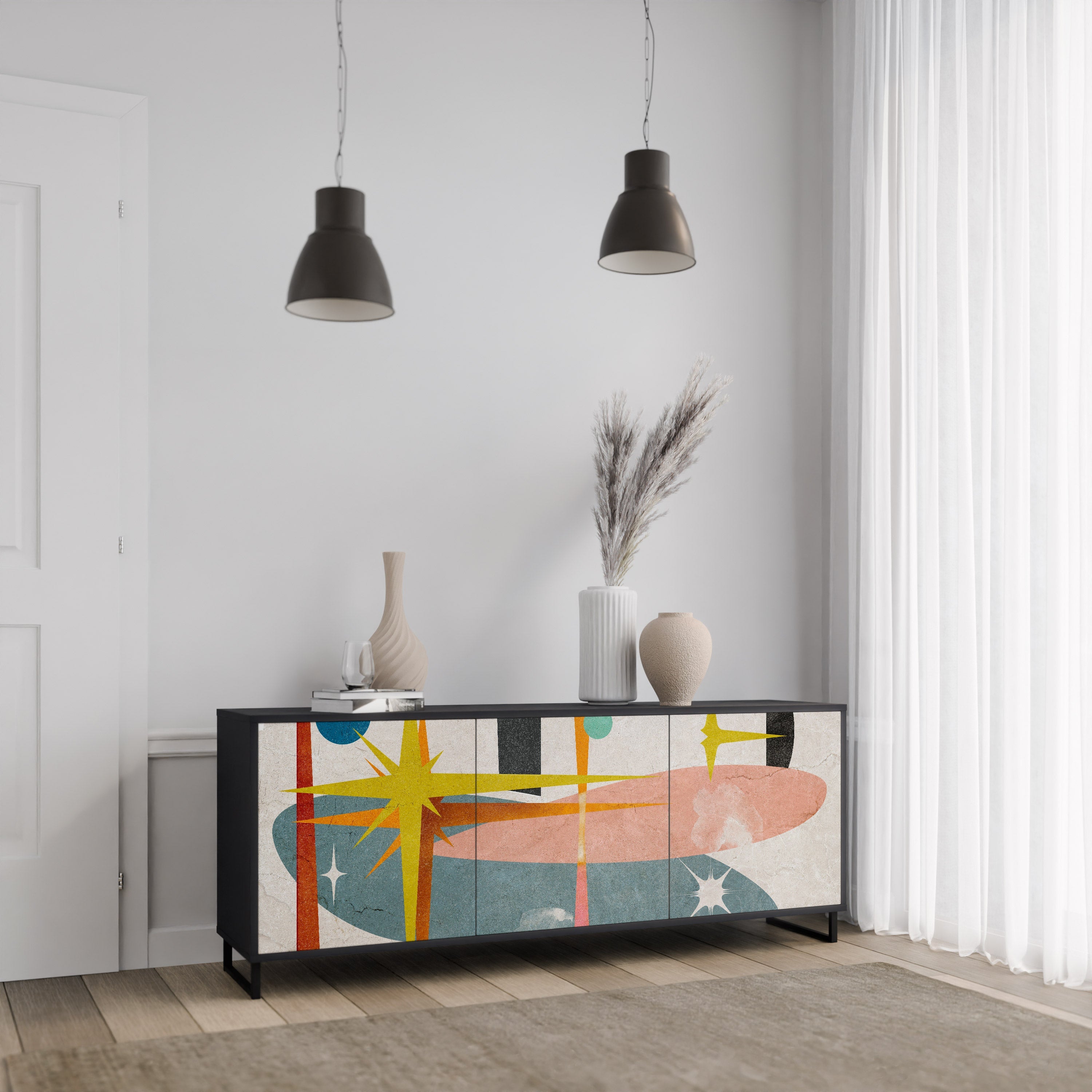 INTERSTELLAR VIBES 3-türiges Sideboard in Schwarz