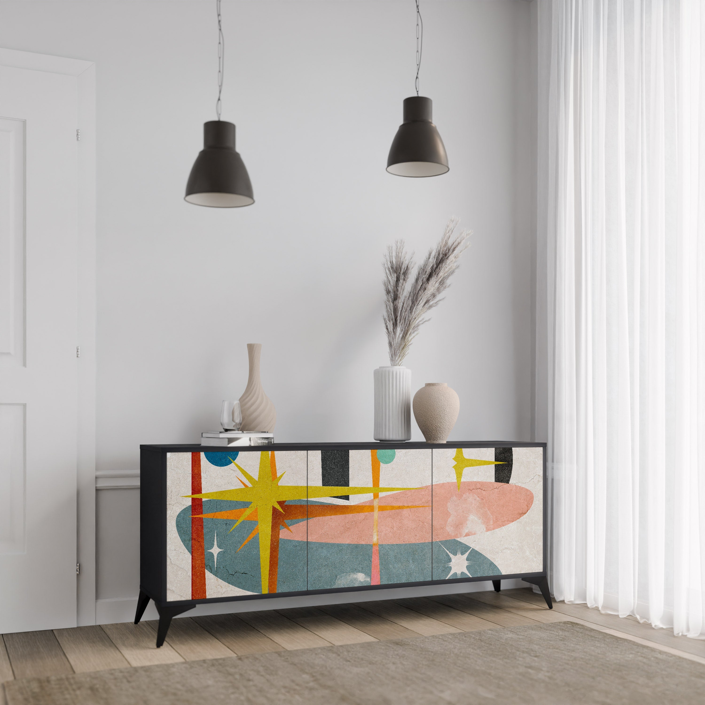INTERSTELLAR VIBES 3-türiges Sideboard in Schwarz
