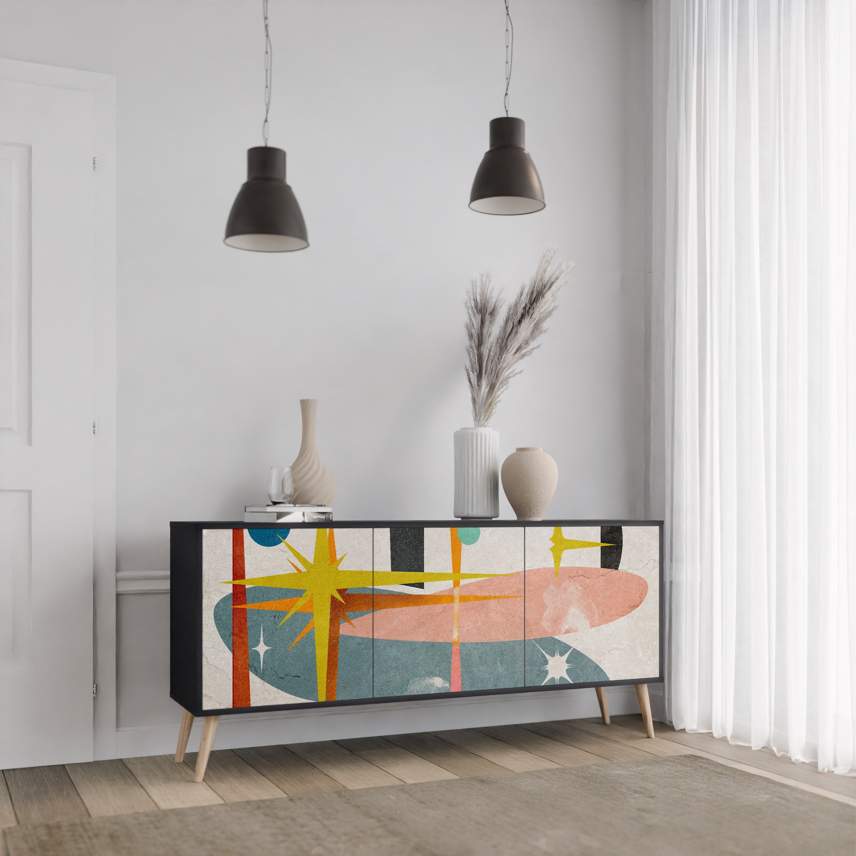 INTERSTELLAR VIBES 3-türiges Sideboard in Schwarz