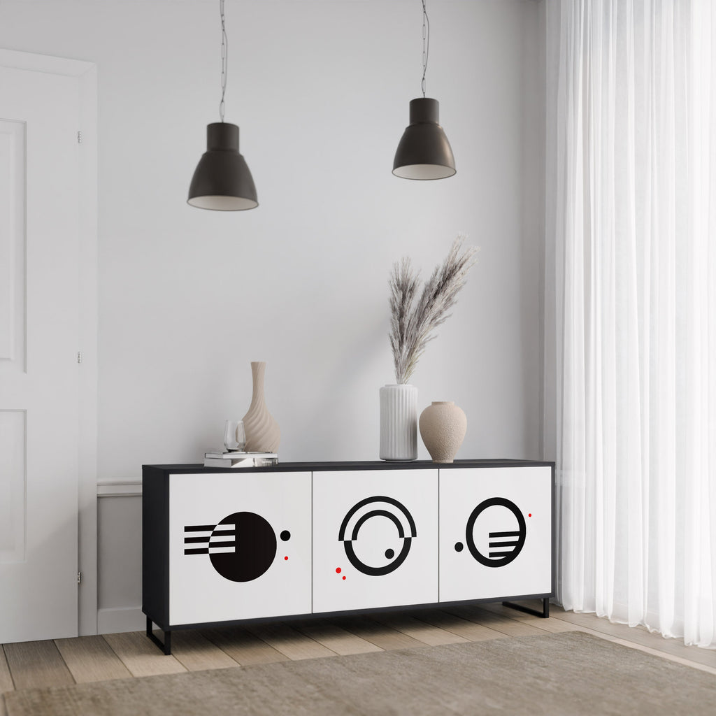 SCHWARZ-WEISS-KOMBINATION 3-türiges Sideboard in schwarzem Finish