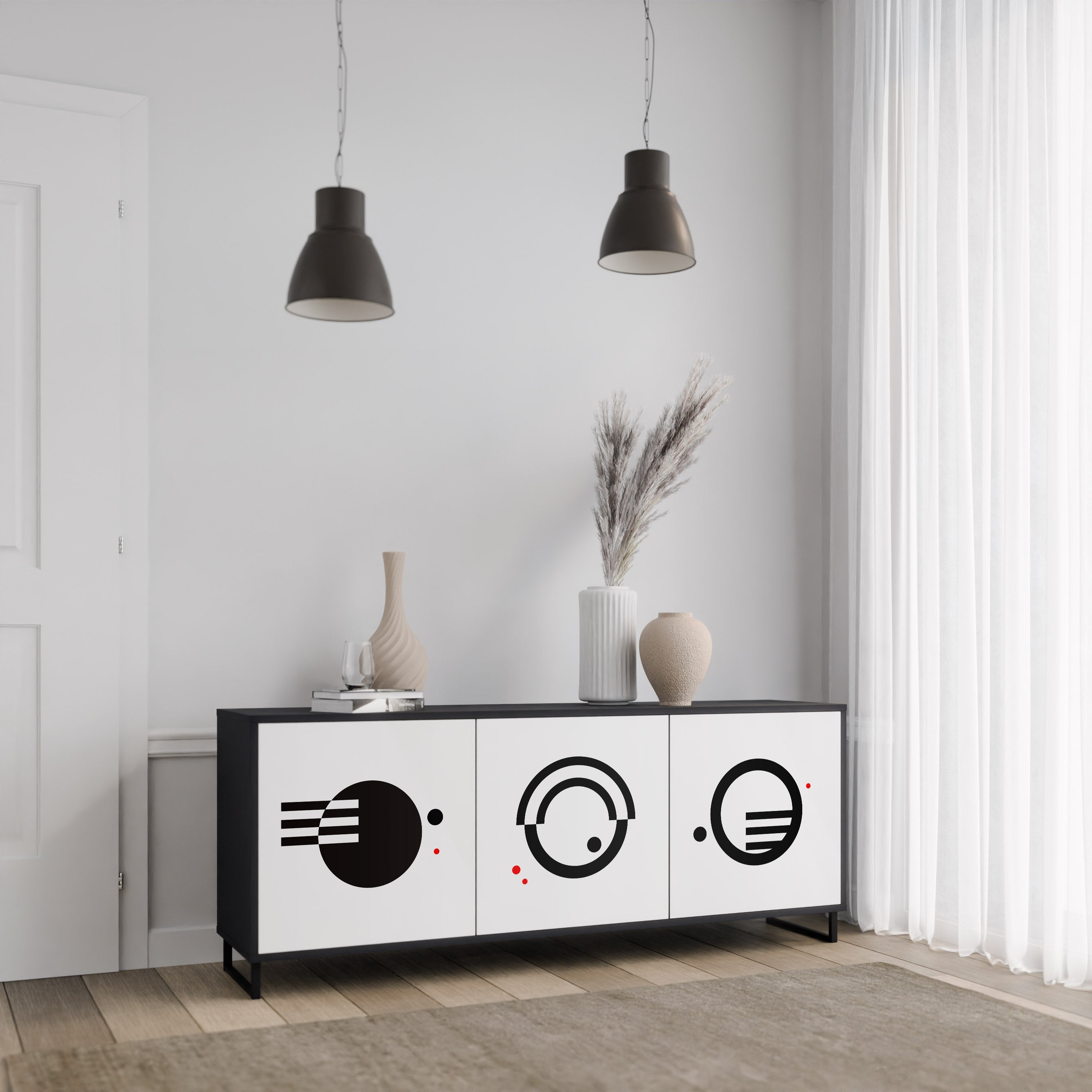 SCHWARZ-WEISS-KOMBINATION 3-türiges Sideboard in schwarzem Finish
