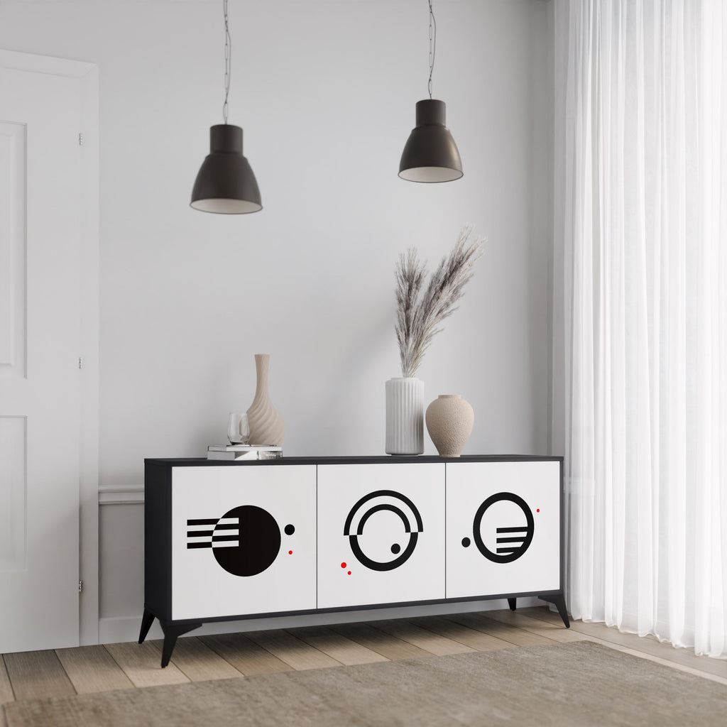 SCHWARZ-WEISS-KOMBINATION 3-türiges Sideboard in schwarzem Finish