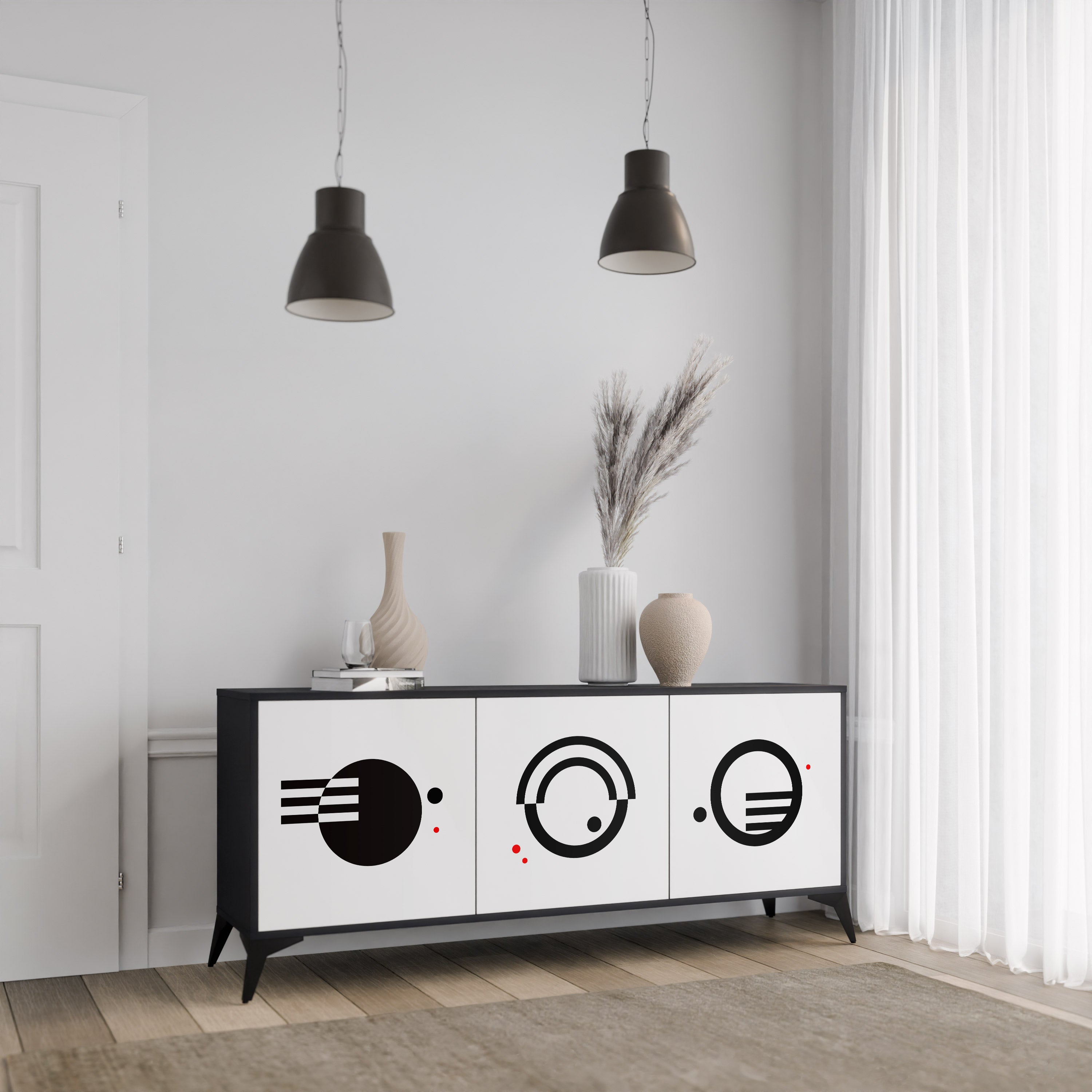 SCHWARZ-WEISS-KOMBINATION 3-türiges Sideboard in schwarzem Finish
