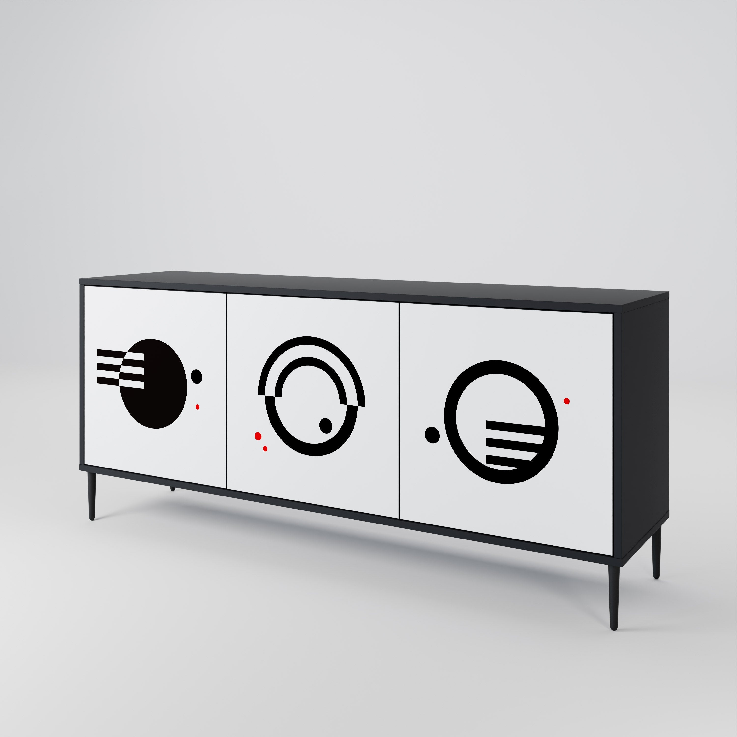 SCHWARZ-WEISS-KOMBINATION 3-türiges Sideboard in schwarzem Finish