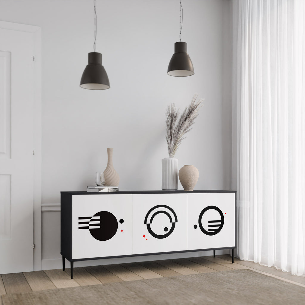 SCHWARZ-WEISS-KOMBINATION 3-türiges Sideboard in schwarzem Finish