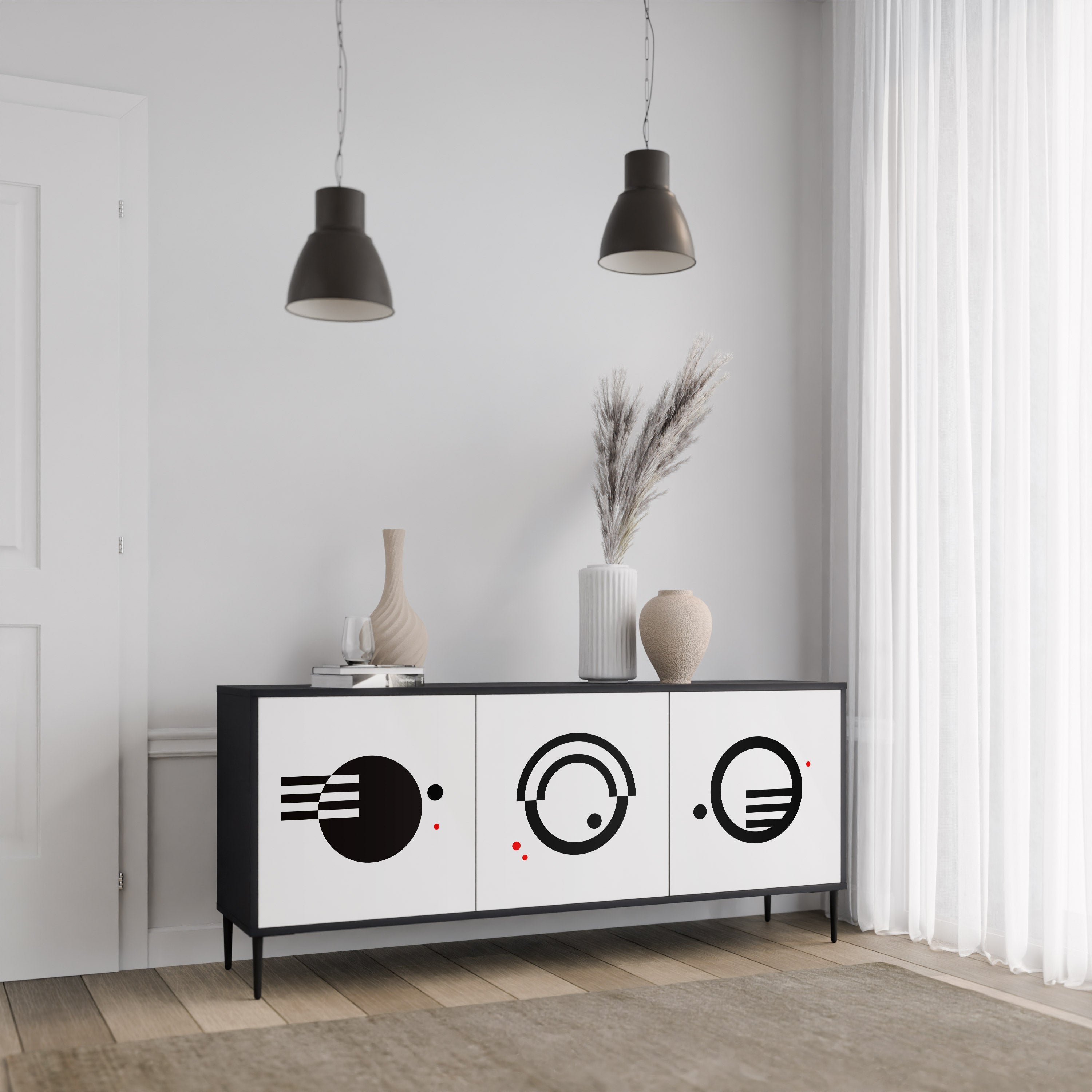 SCHWARZ-WEISS-KOMBINATION 3-türiges Sideboard in schwarzem Finish