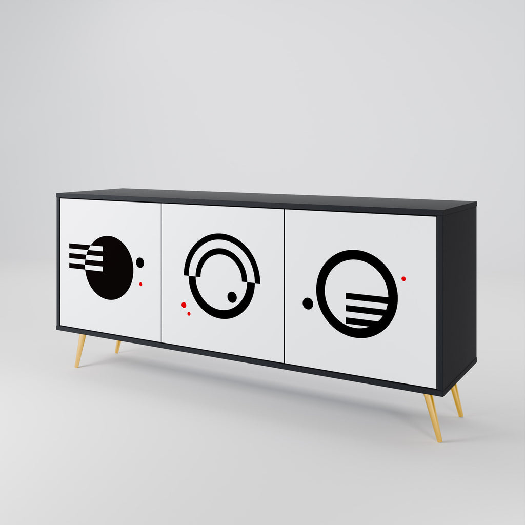 SCHWARZ-WEISS-KOMBINATION 3-türiges Sideboard in schwarzem Finish