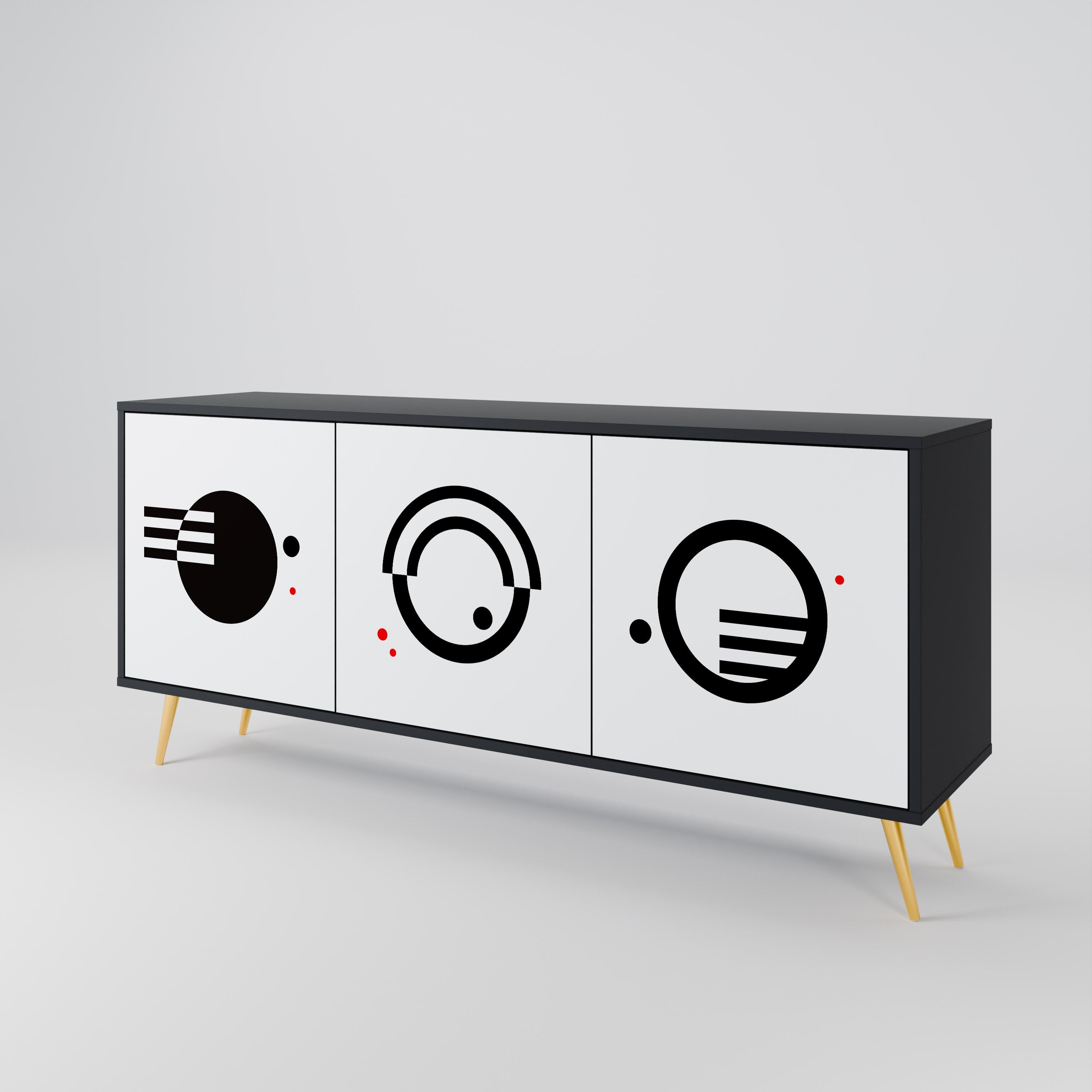 SCHWARZ-WEISS-KOMBINATION 3-türiges Sideboard in schwarzem Finish
