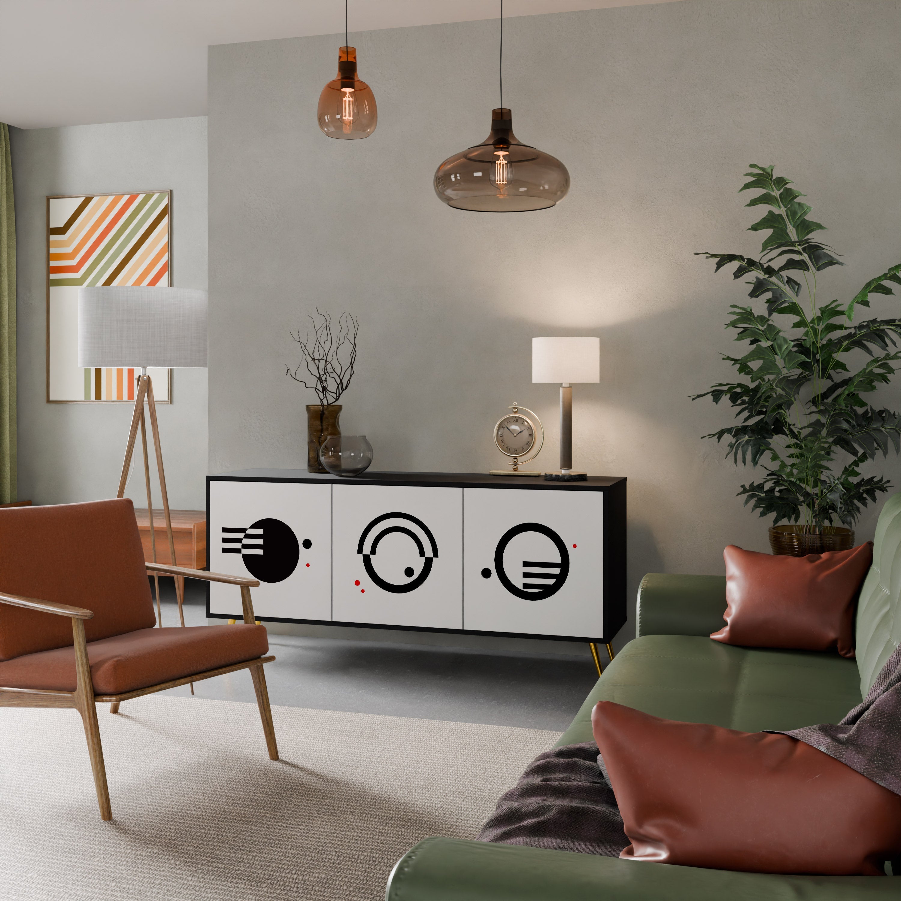 SCHWARZ-WEISS-KOMBINATION 3-türiges Sideboard in schwarzem Finish