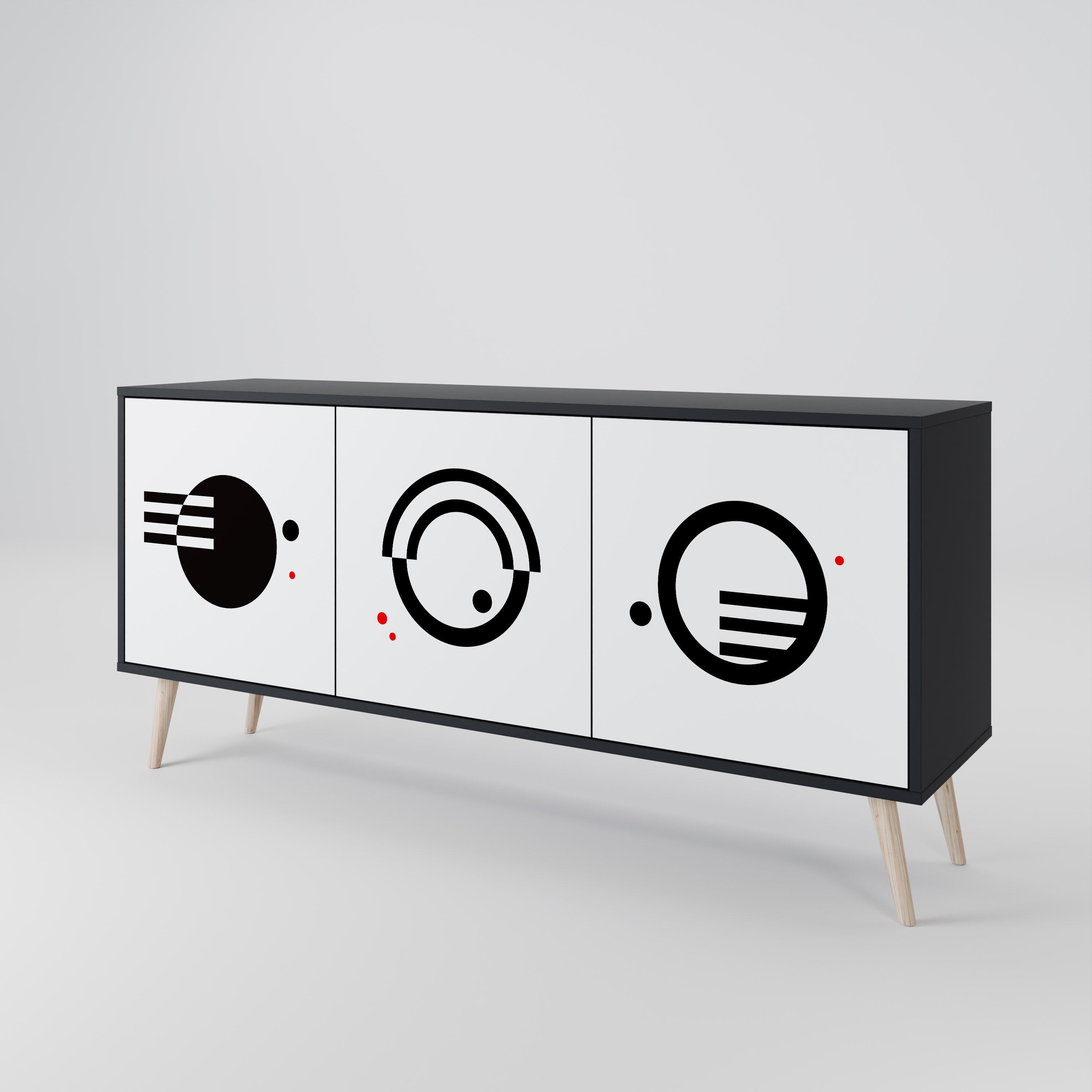 SCHWARZ-WEISS-KOMBINATION 3-türiges Sideboard in schwarzem Finish