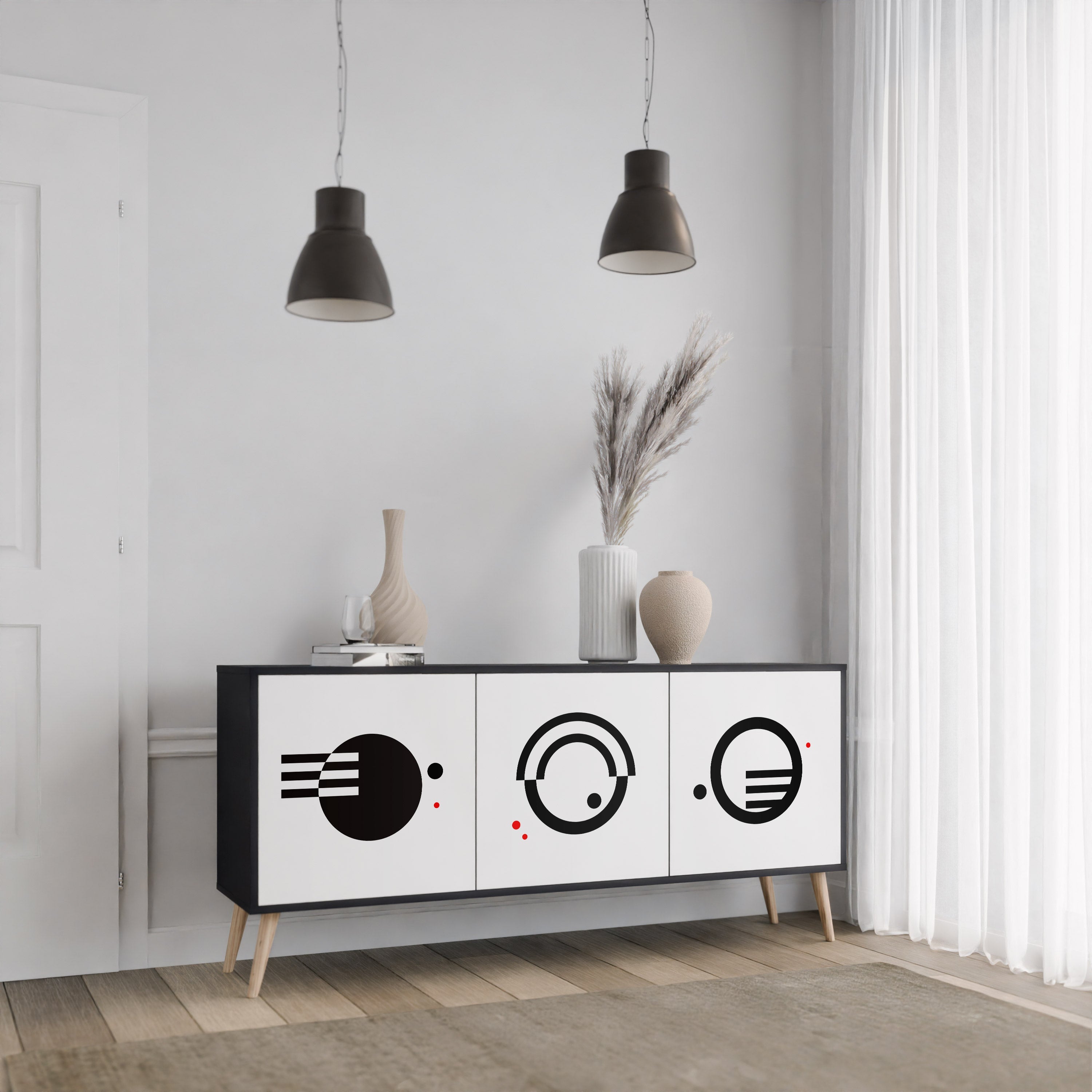 SCHWARZ-WEISS-KOMBINATION 3-türiges Sideboard in schwarzem Finish
