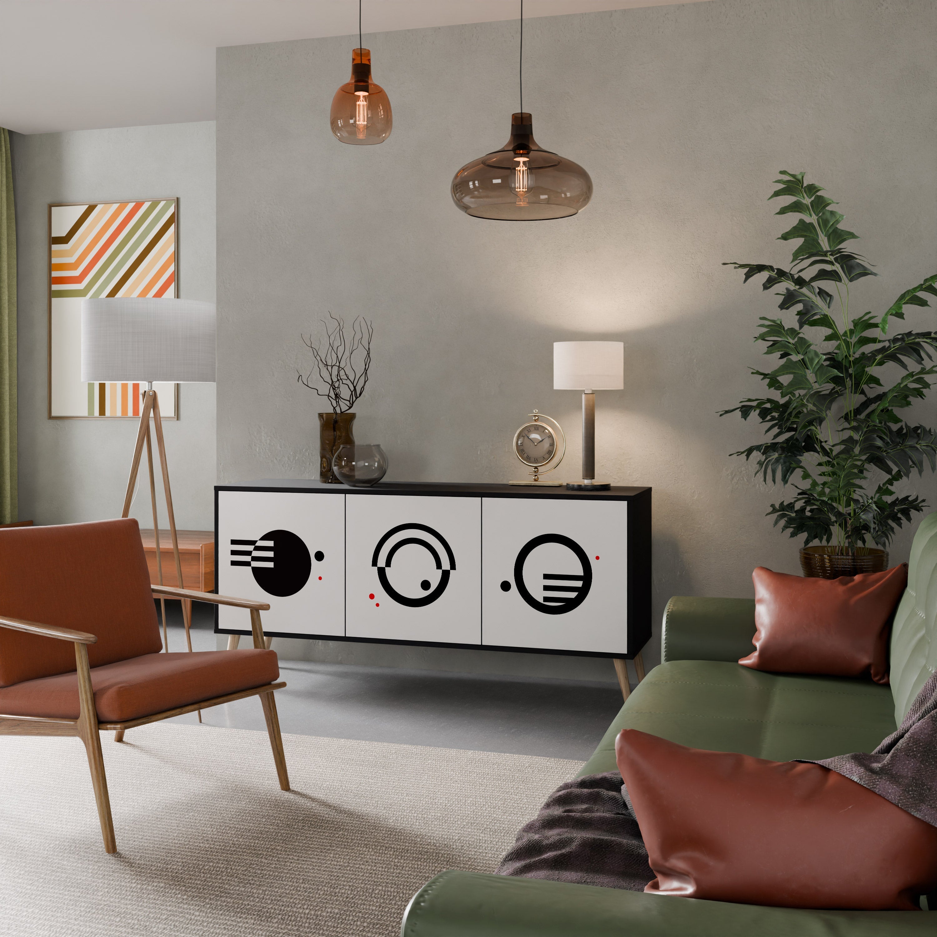 SCHWARZ-WEISS-KOMBINATION 3-türiges Sideboard in schwarzem Finish