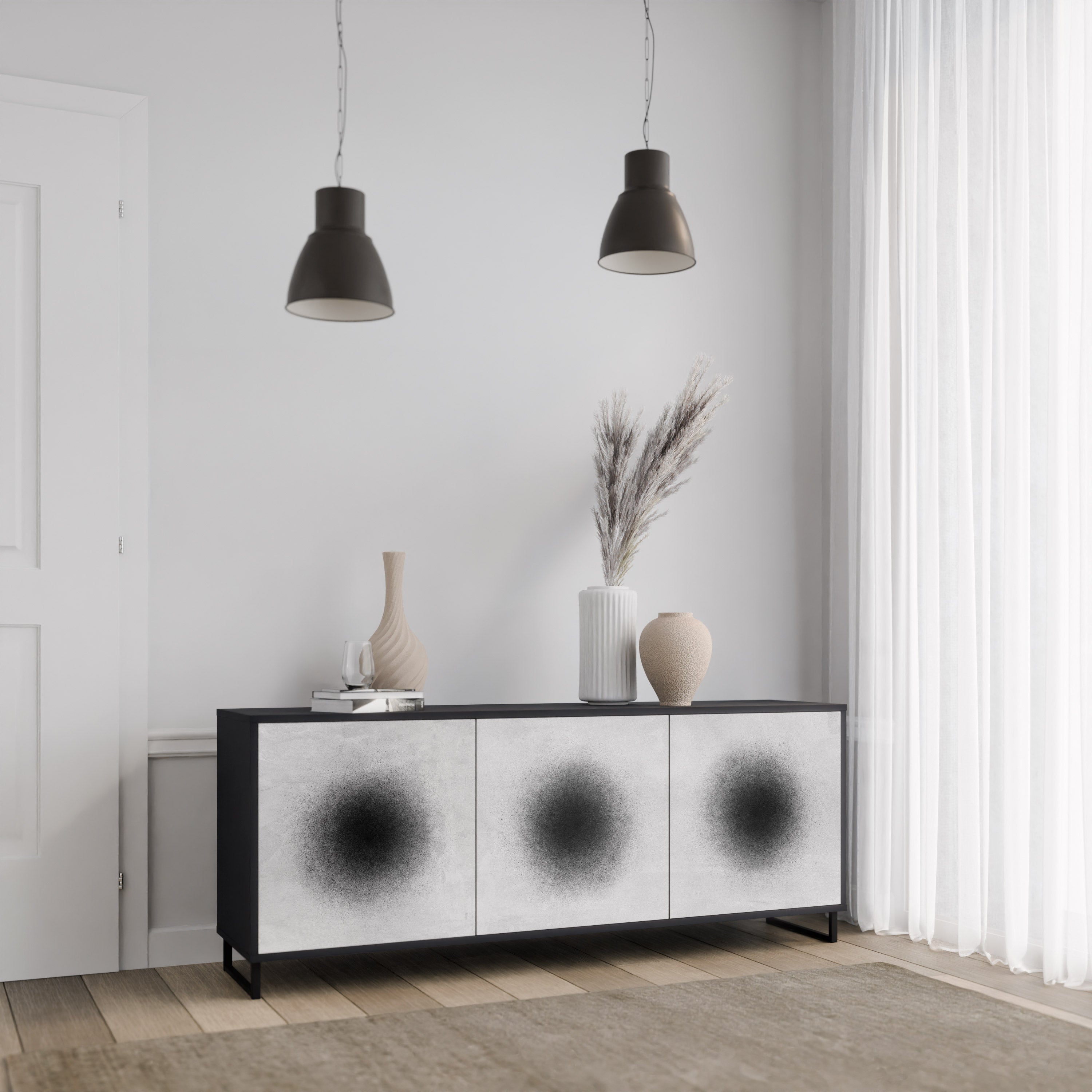 BLACK HOLE 3-türiges Sideboard in Schwarz