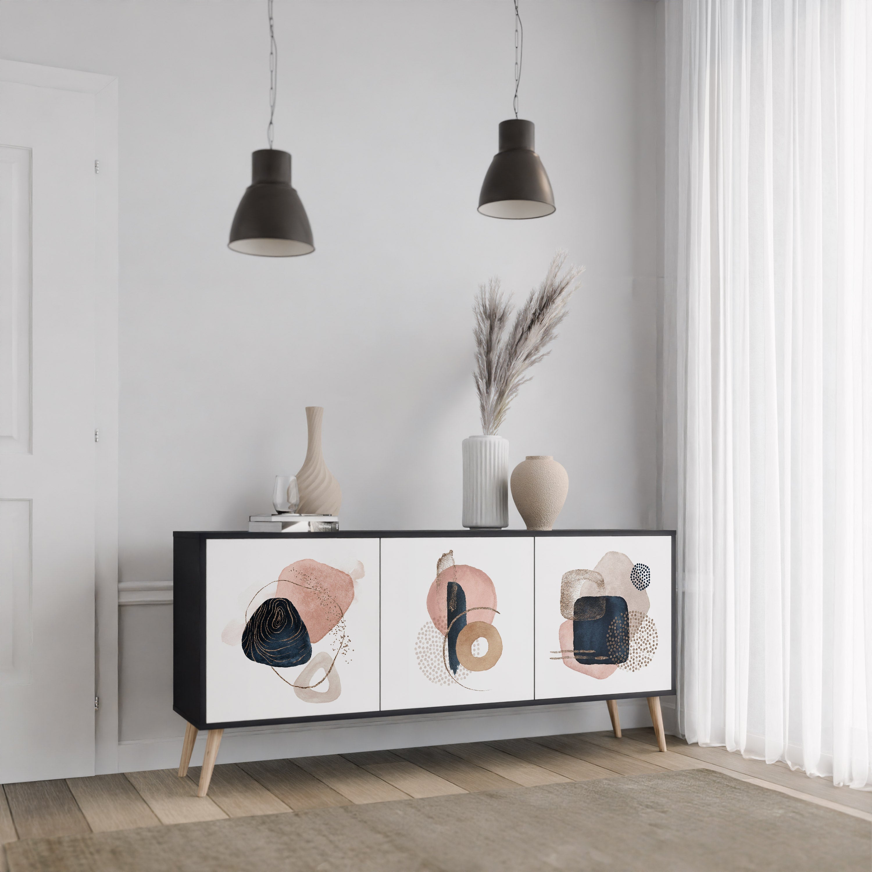 COLORFUL SHAPES 3-türiges Sideboard in Schwarz