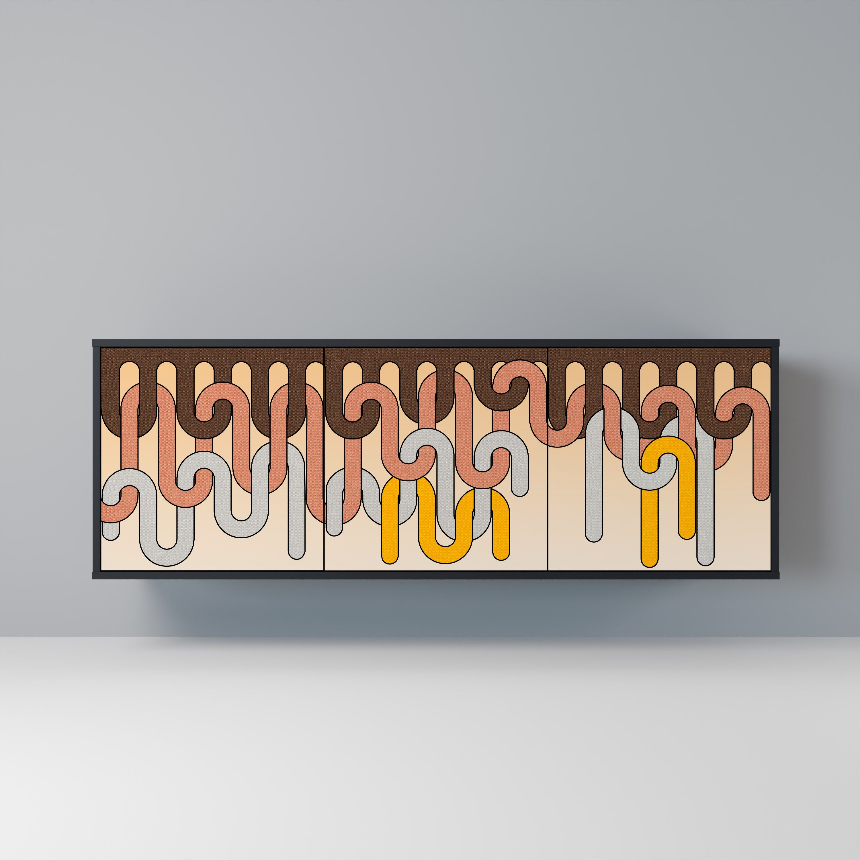 COLORFUL STRINGS 3-türiges Sideboard in Schwarz