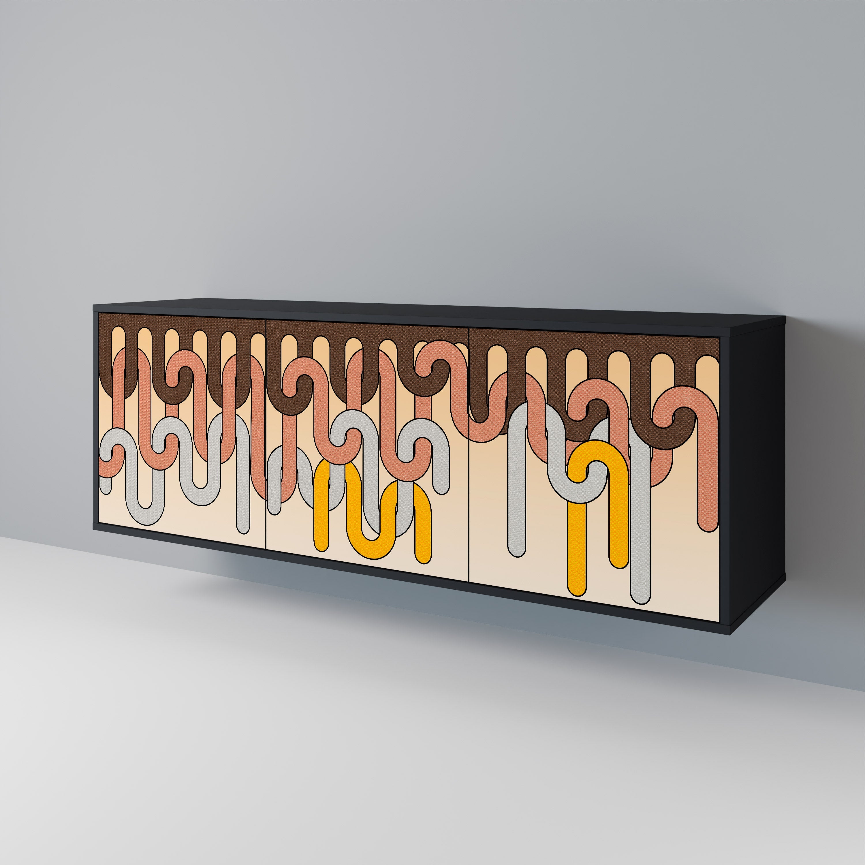 COLORFUL STRINGS 3-türiges Sideboard in Schwarz