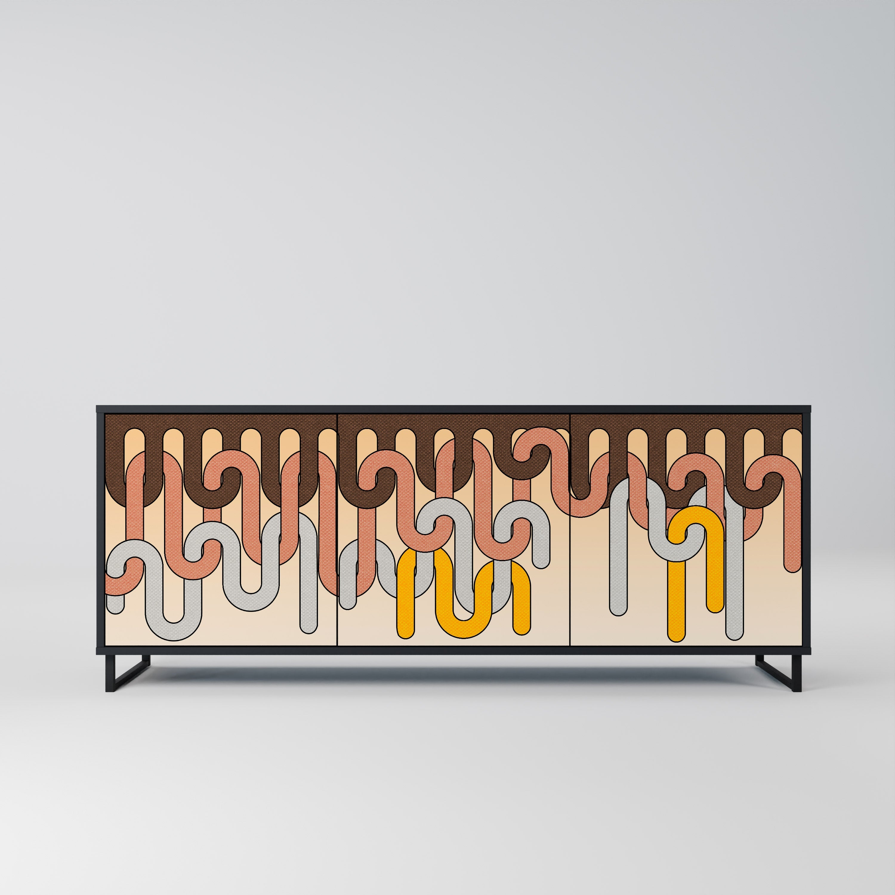 COLORFUL STRINGS 3-türiges Sideboard in Schwarz