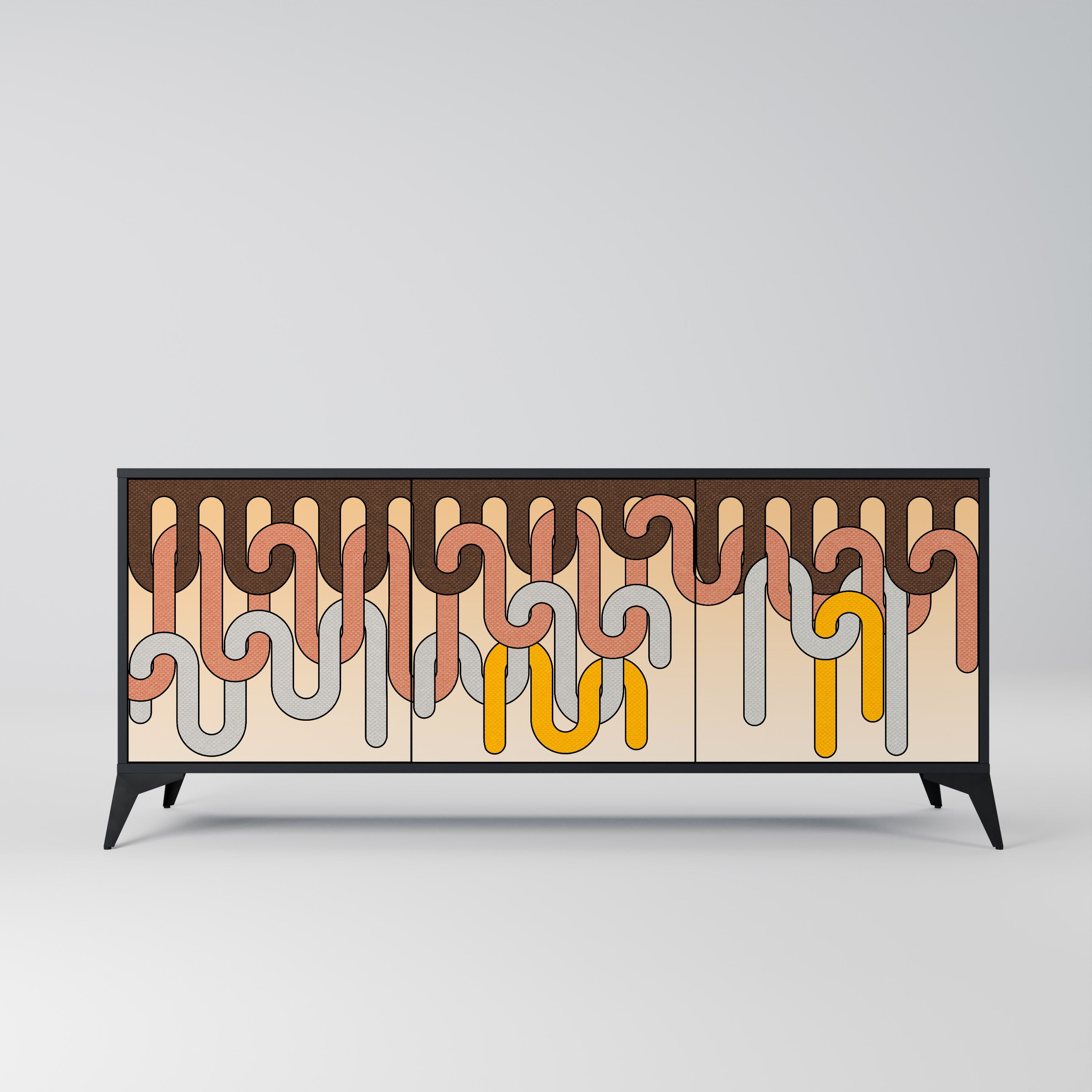 COLORFUL STRINGS 3-türiges Sideboard in Schwarz