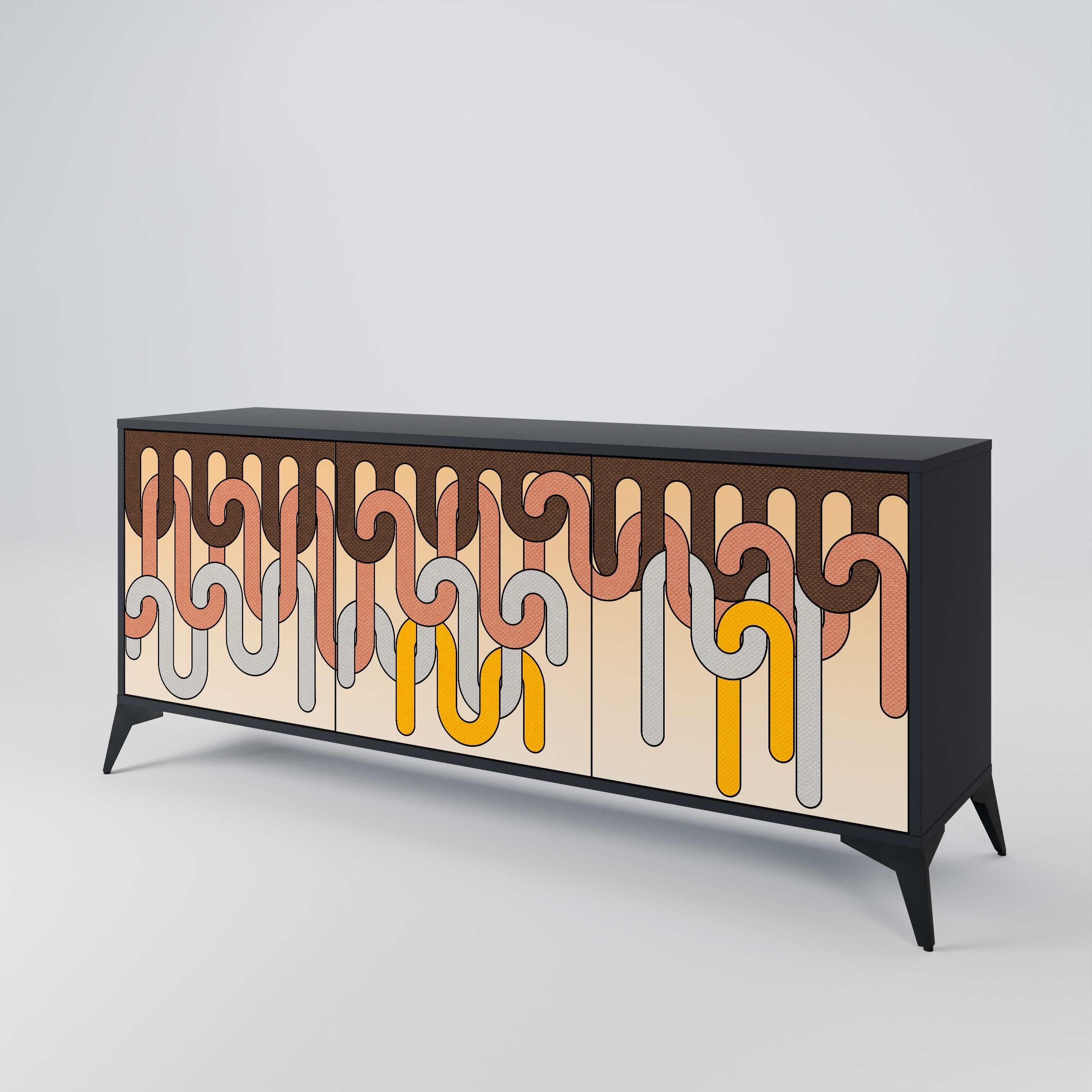 COLORFUL STRINGS 3-türiges Sideboard in Schwarz