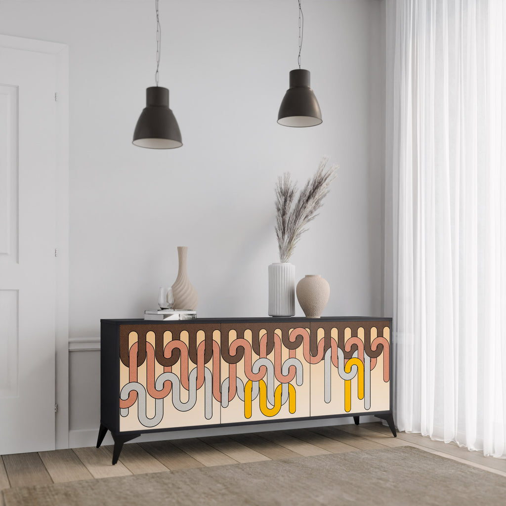 COLORFUL STRINGS 3-türiges Sideboard in Schwarz