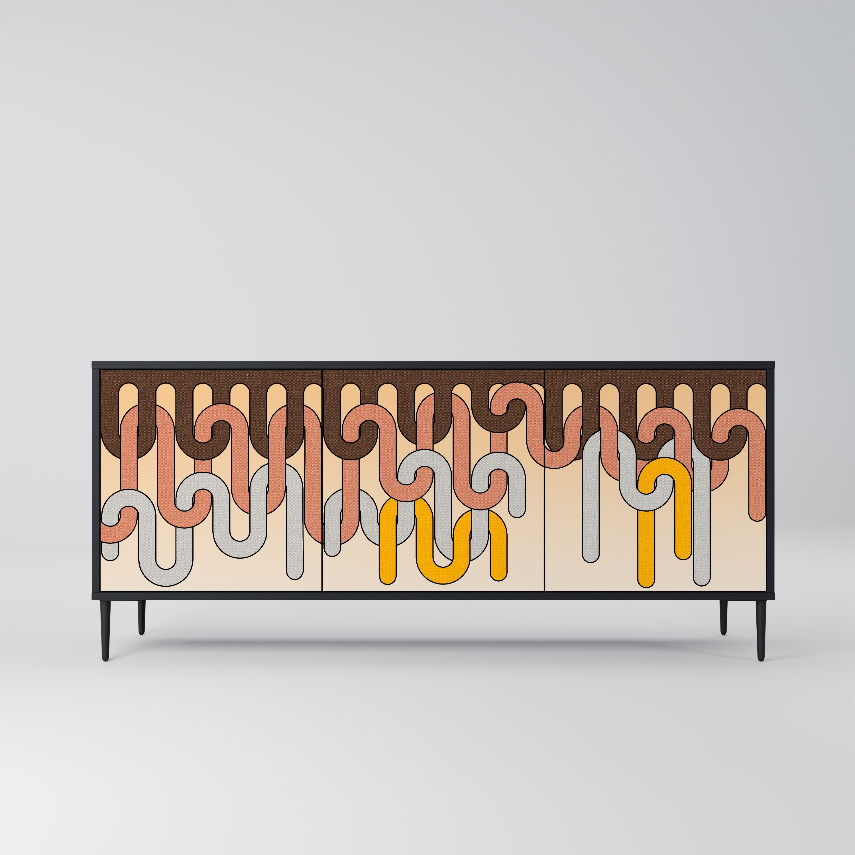 COLORFUL STRINGS 3-türiges Sideboard in Schwarz