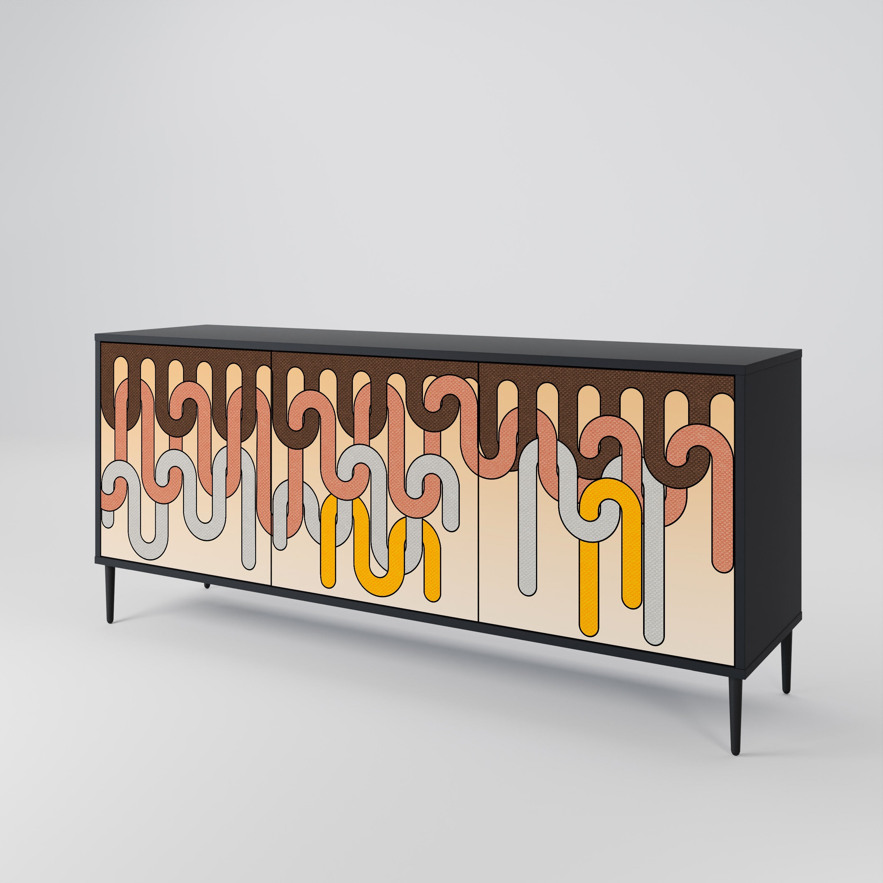 COLORFUL STRINGS 3-türiges Sideboard in Schwarz