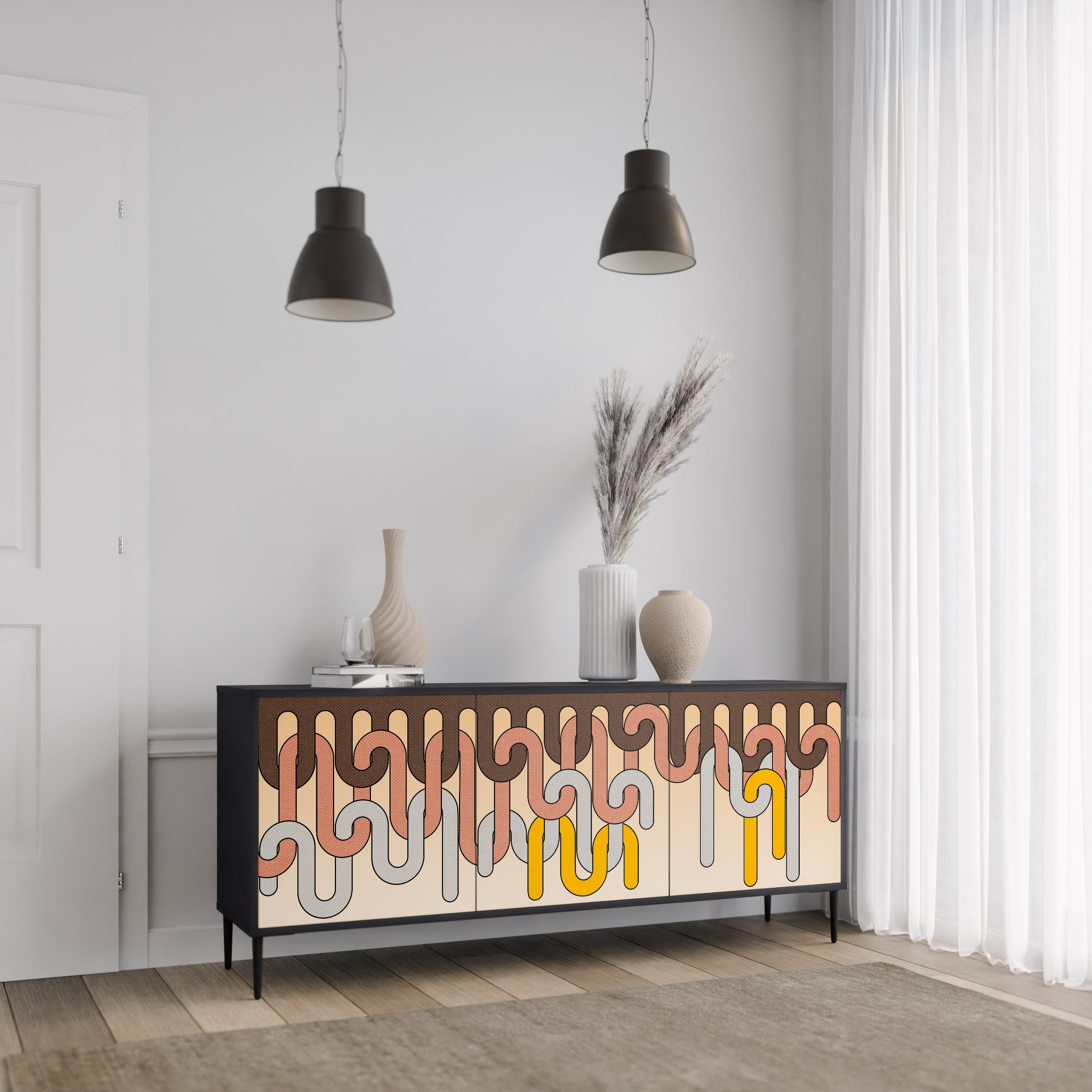 COLORFUL STRINGS 3-türiges Sideboard in Schwarz