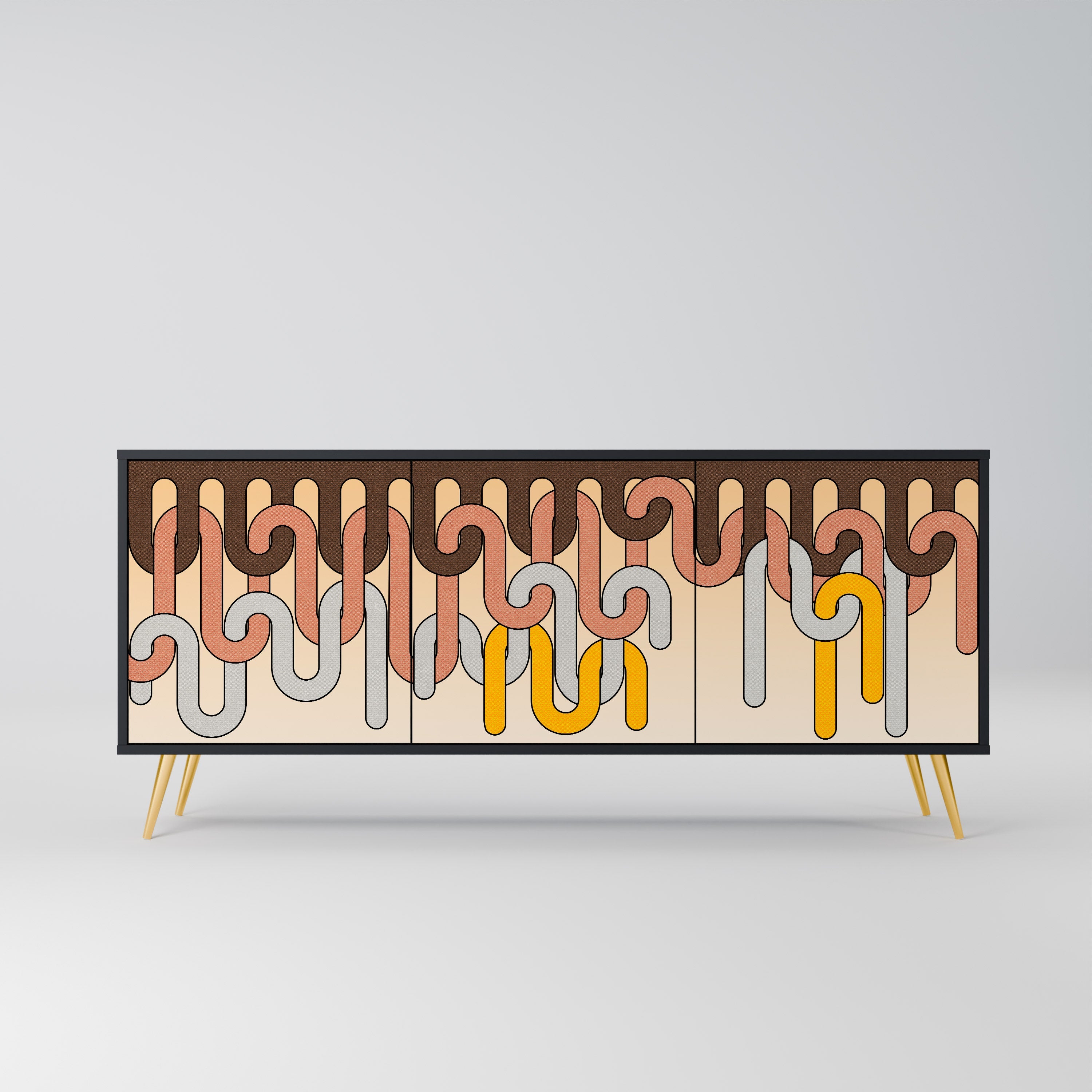 COLORFUL STRINGS 3-türiges Sideboard in Schwarz