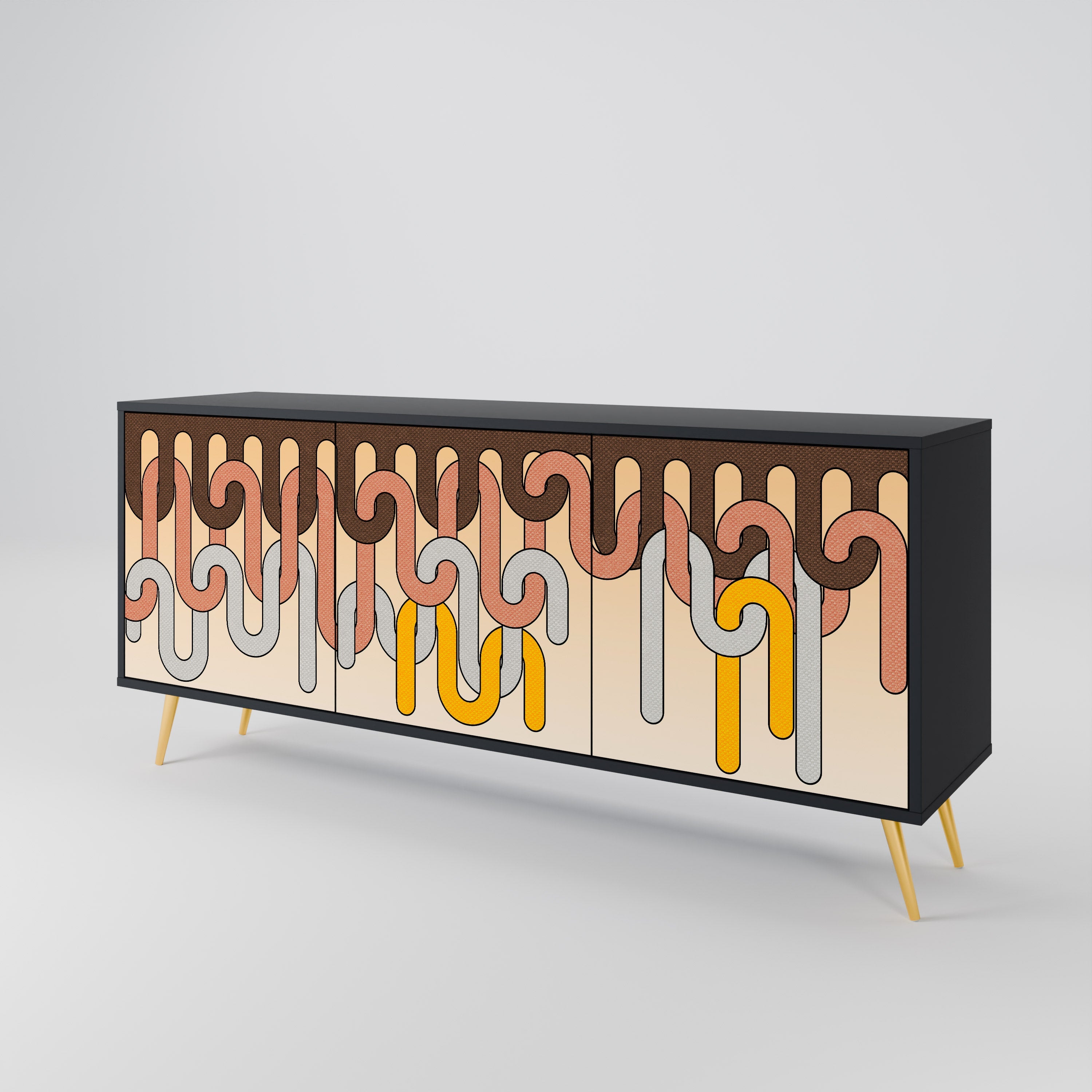 COLORFUL STRINGS 3-türiges Sideboard in Schwarz