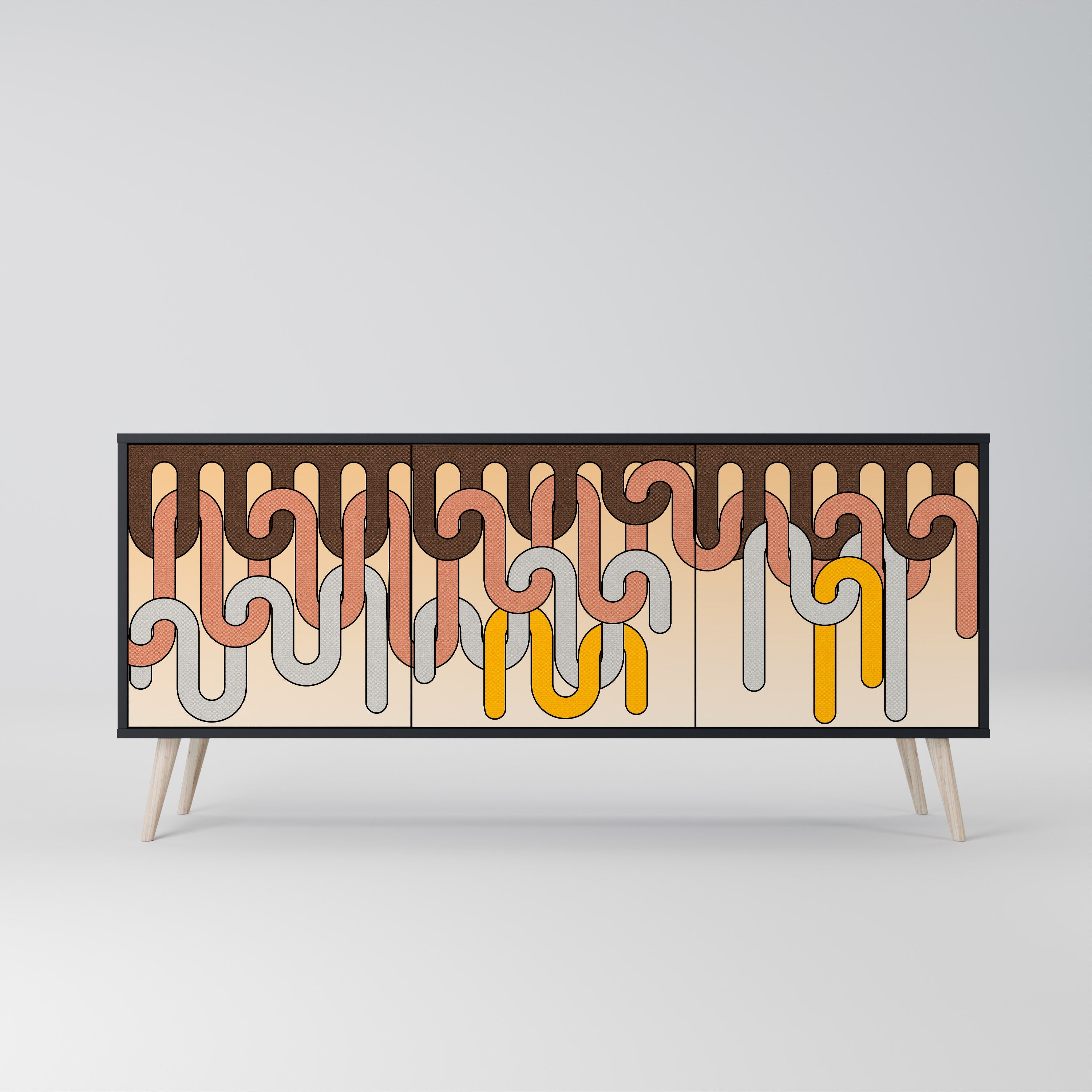 COLORFUL STRINGS 3-türiges Sideboard in Schwarz