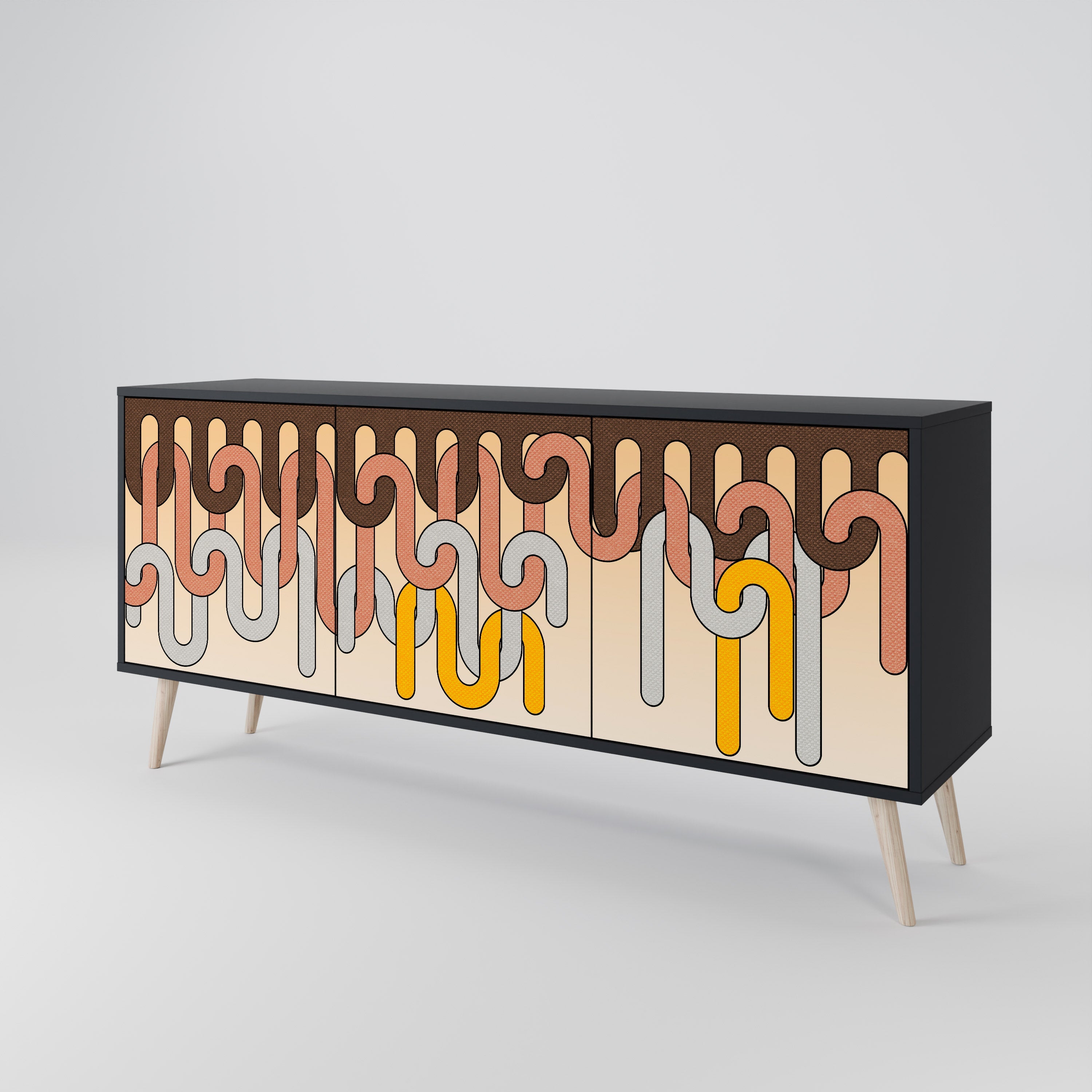 COLORFUL STRINGS 3-türiges Sideboard in Schwarz