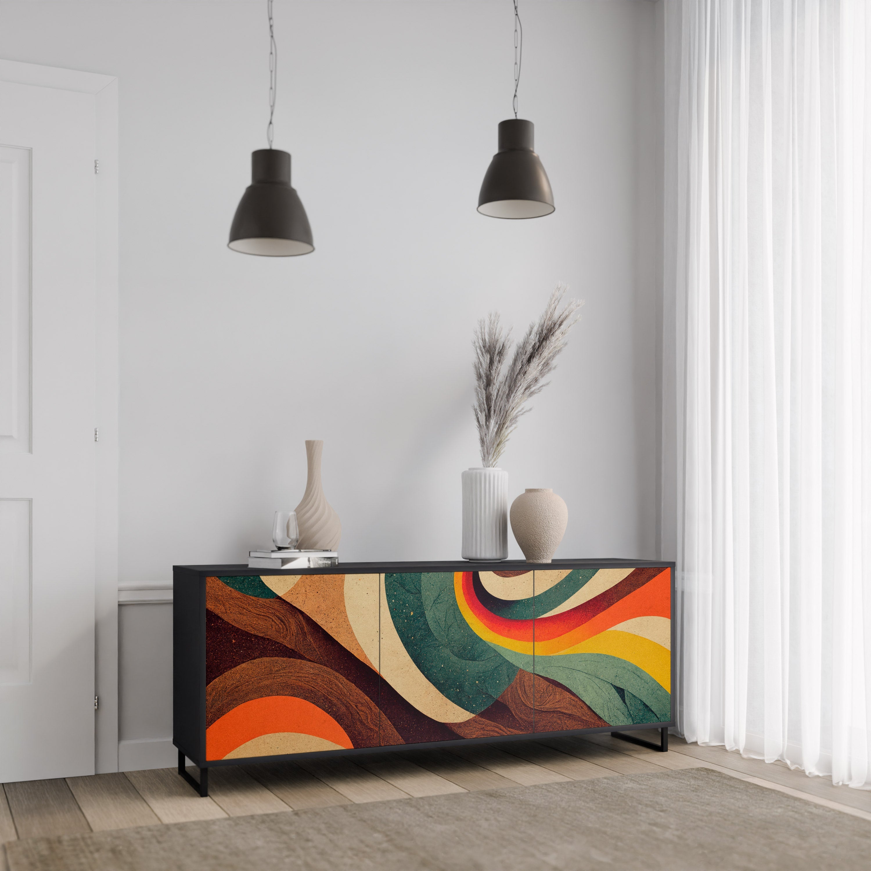 COLORFUL STRANDS 3-türiges Sideboard in Schwarz