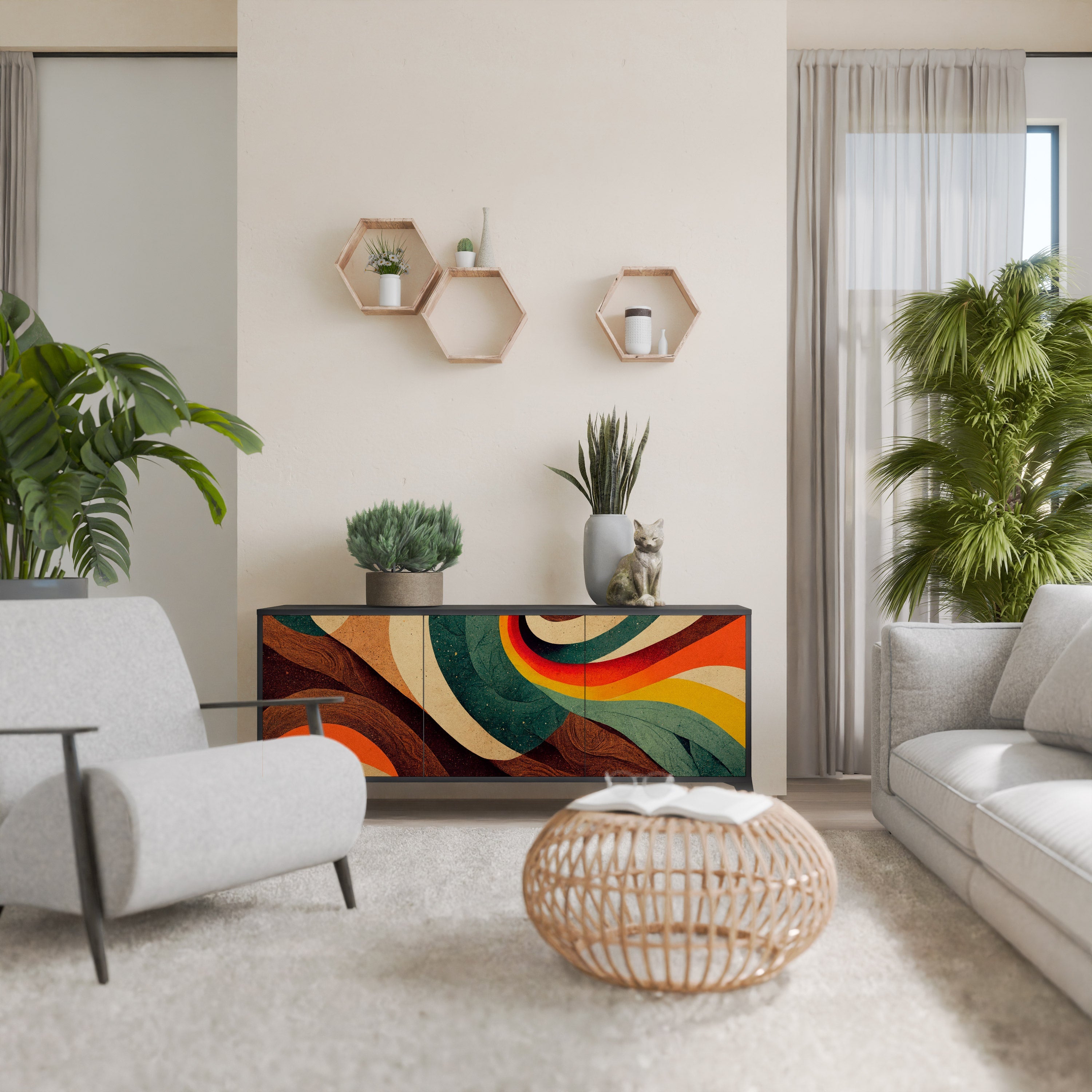 COLORFUL STRANDS 3-türiges Sideboard in Schwarz