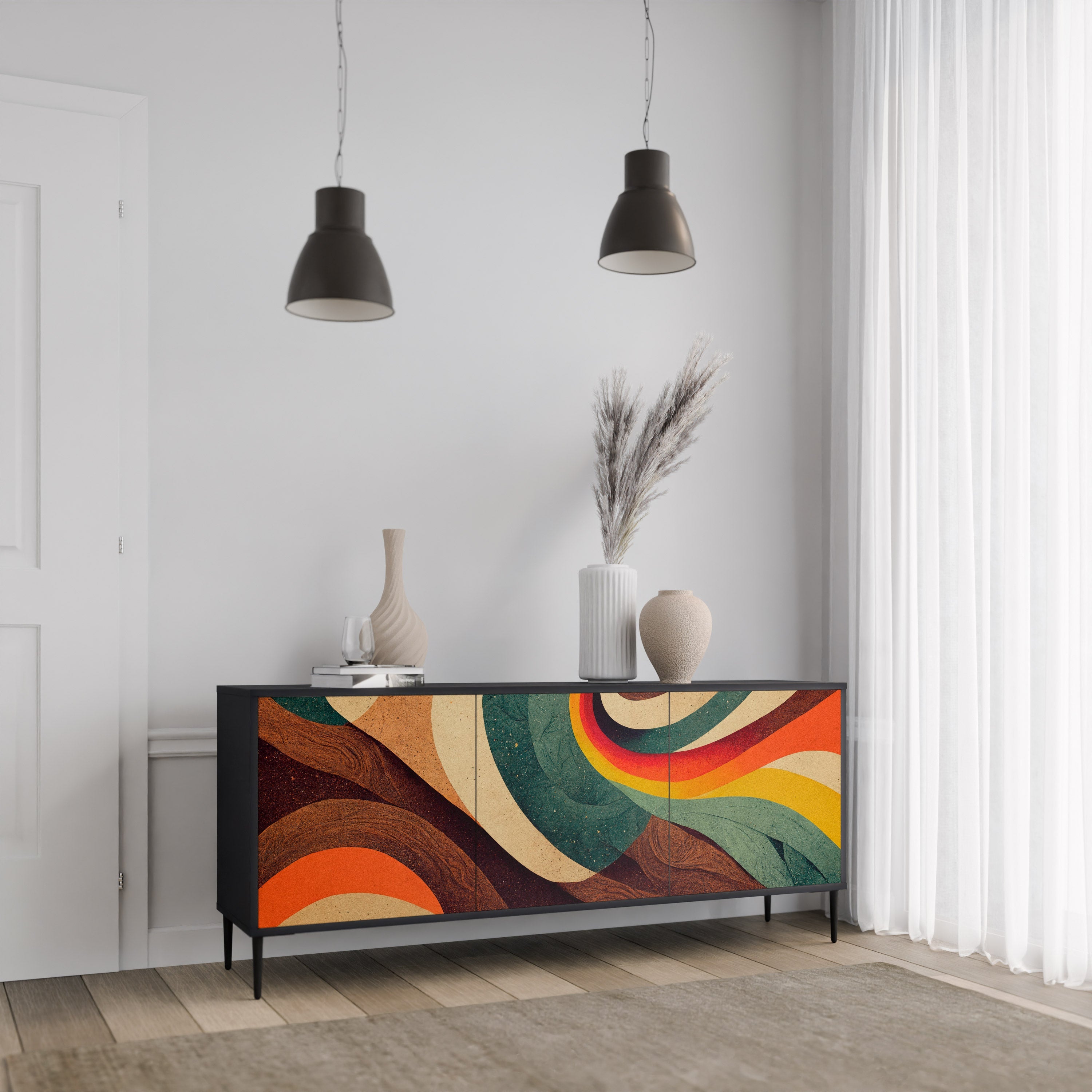 COLORFUL STRANDS 3-türiges Sideboard in Schwarz