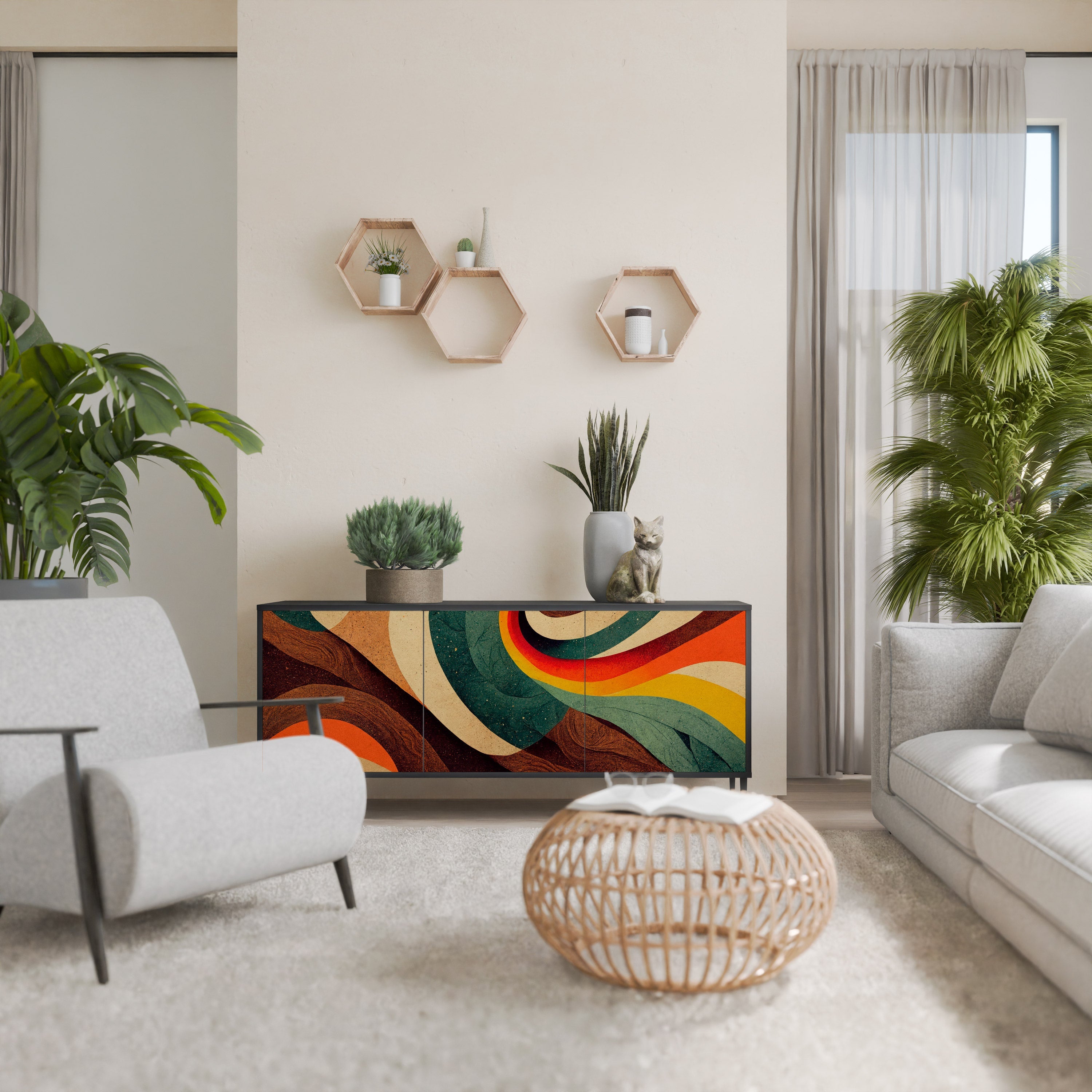 COLORFUL STRANDS 3-türiges Sideboard in Schwarz