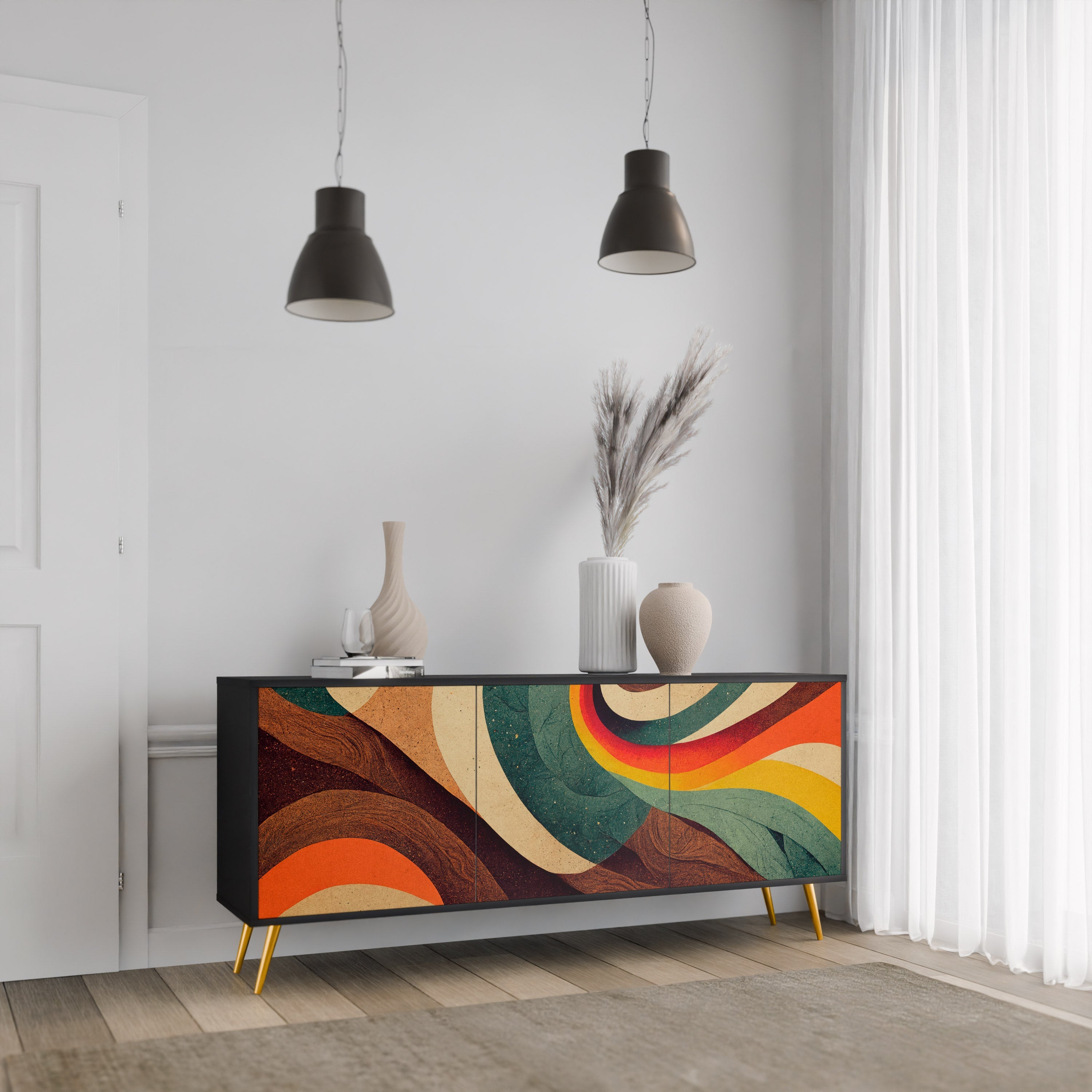 COLORFUL STRANDS 3-türiges Sideboard in Schwarz