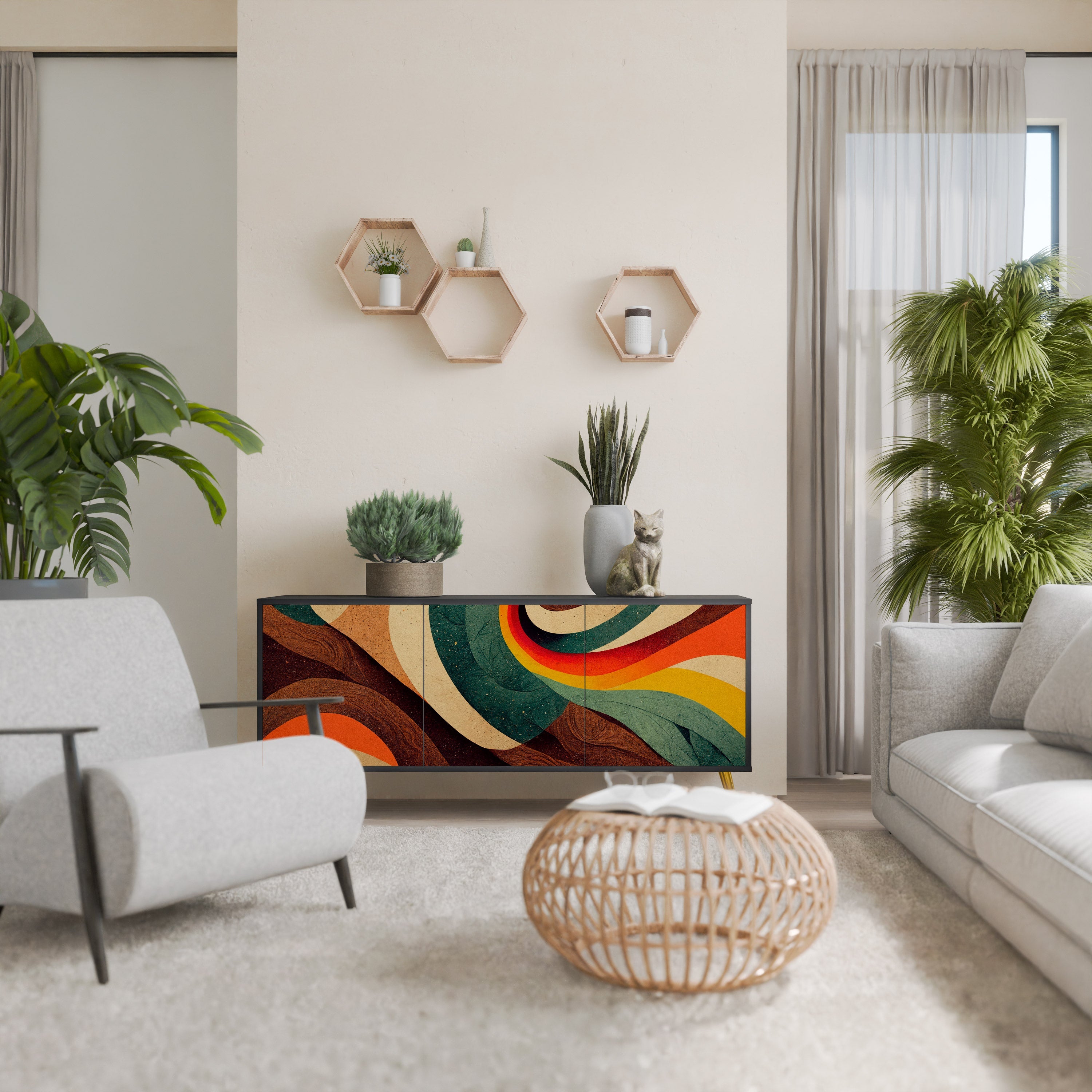 COLORFUL STRANDS 3-türiges Sideboard in Schwarz