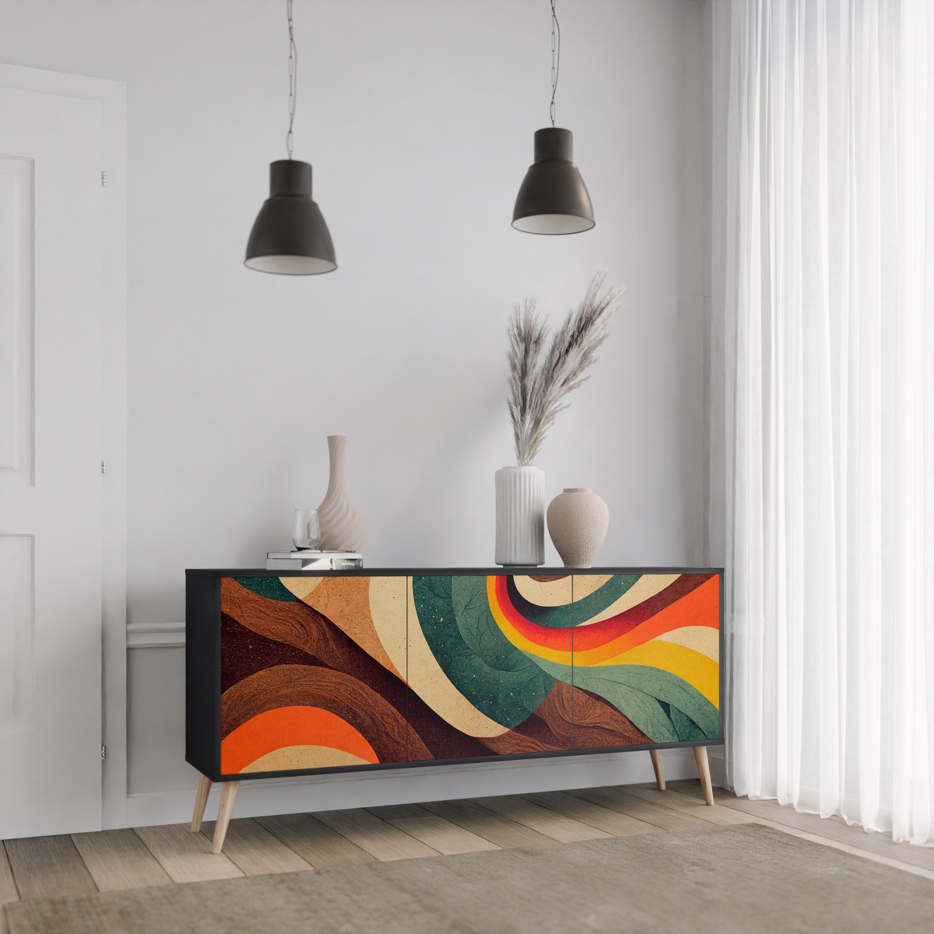 COLORFUL STRANDS 3-türiges Sideboard in Schwarz