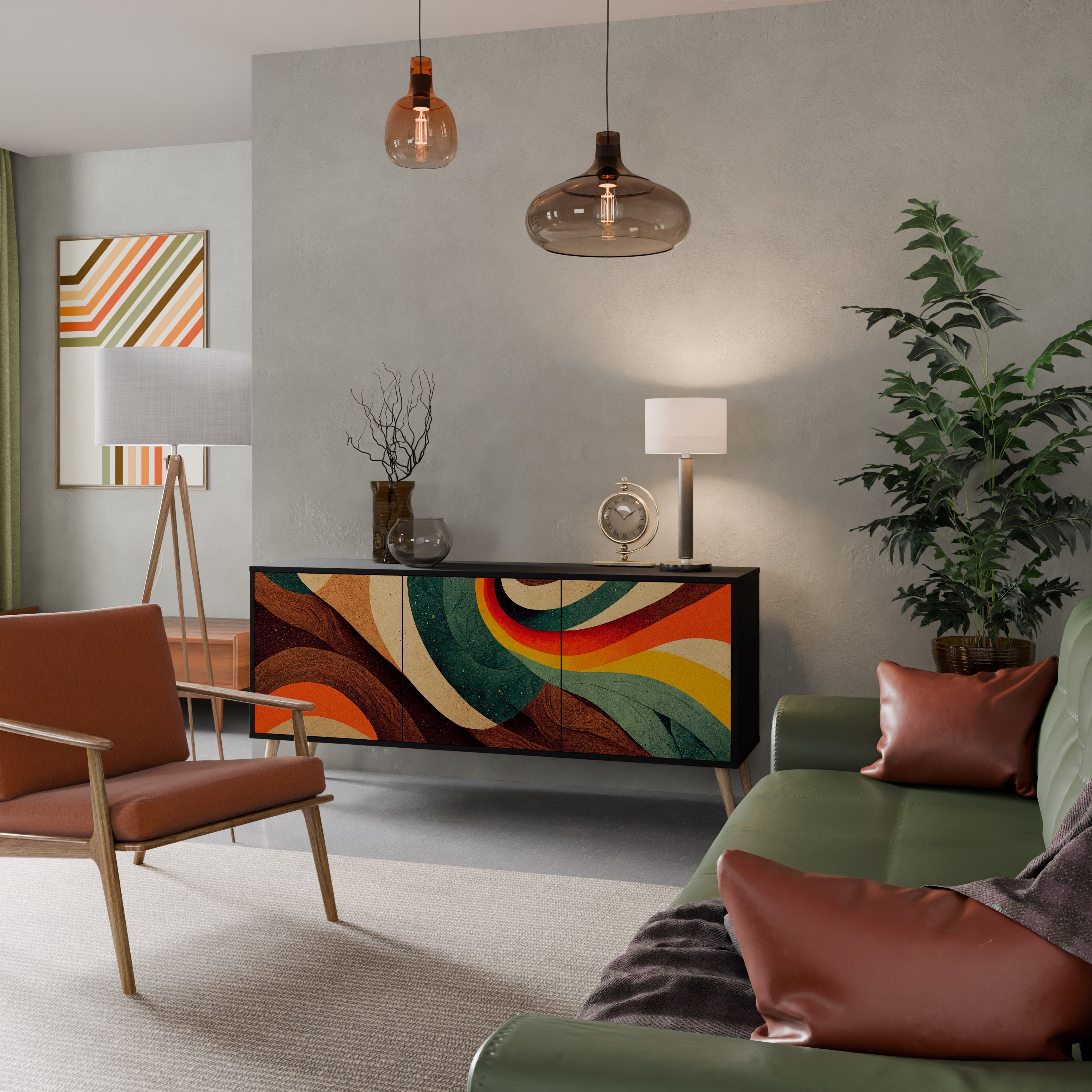 COLORFUL STRANDS 3-türiges Sideboard in Schwarz