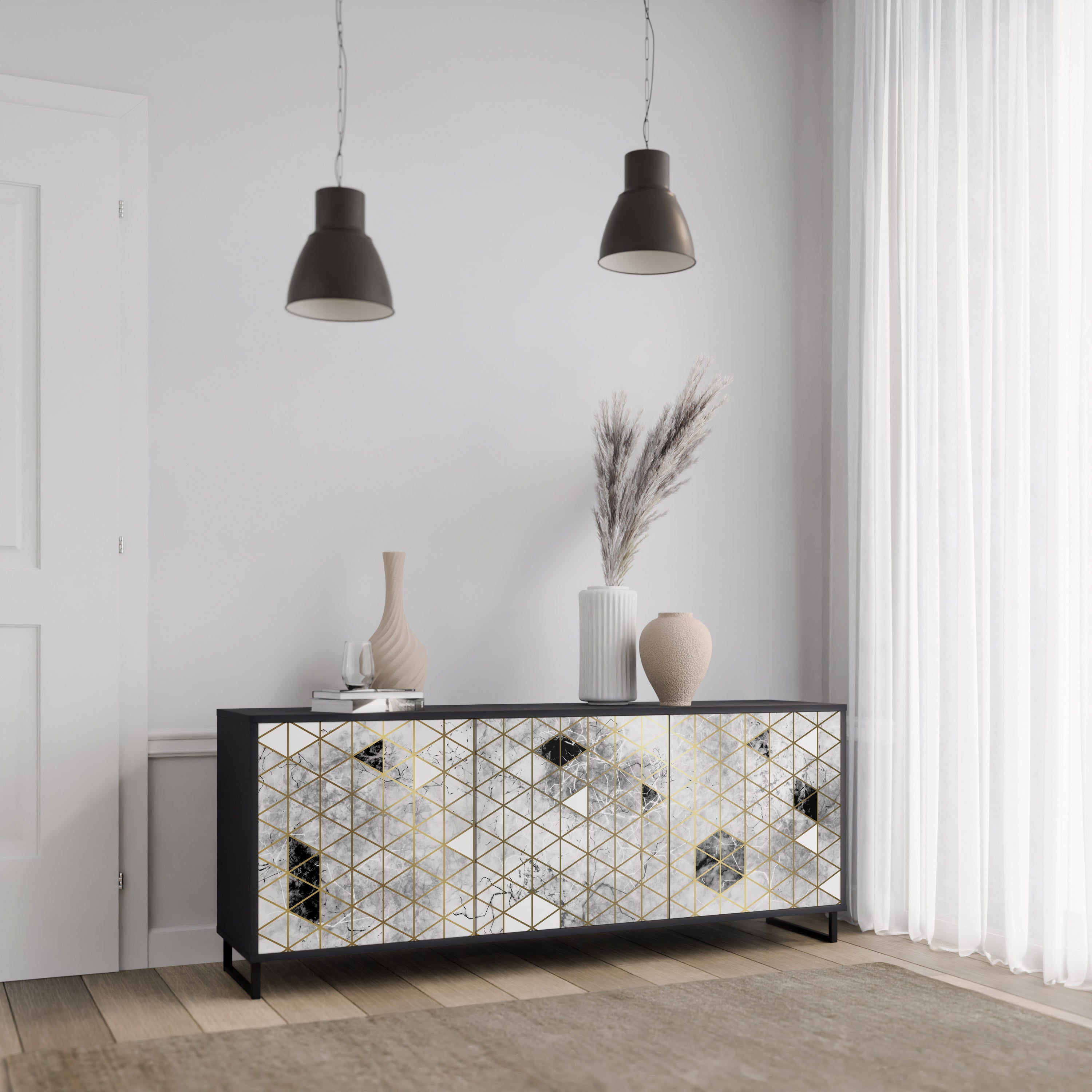 ASHEN ARIA 3-türiges Sideboard in Schwarz