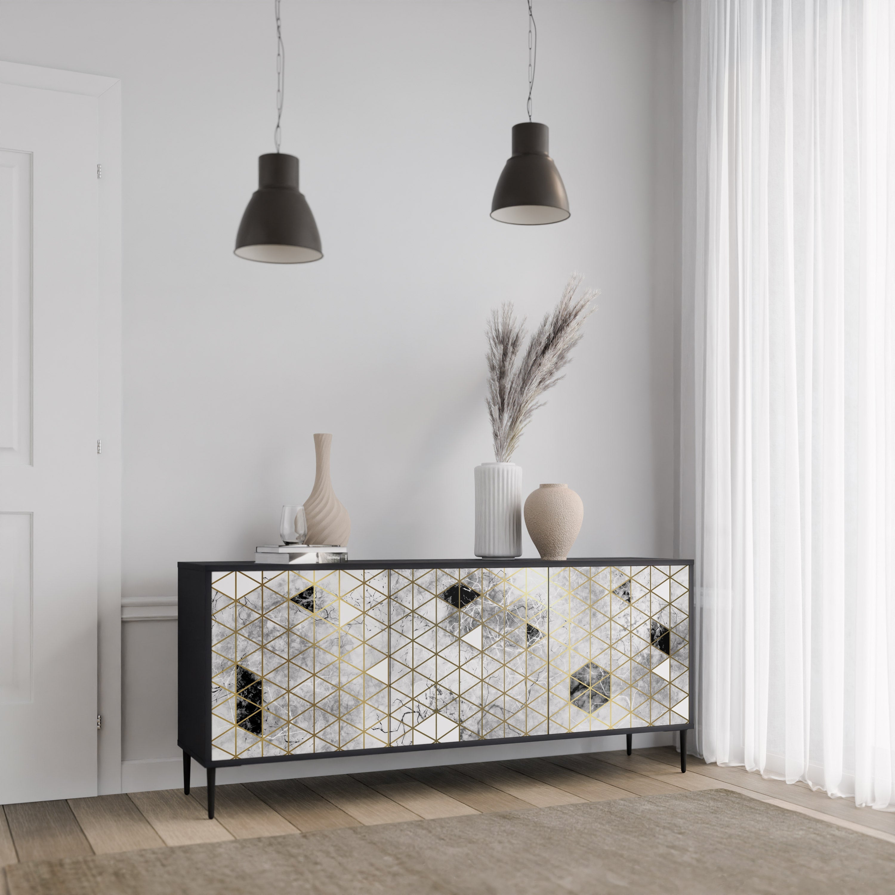 ASHEN ARIA 3-türiges Sideboard in Schwarz