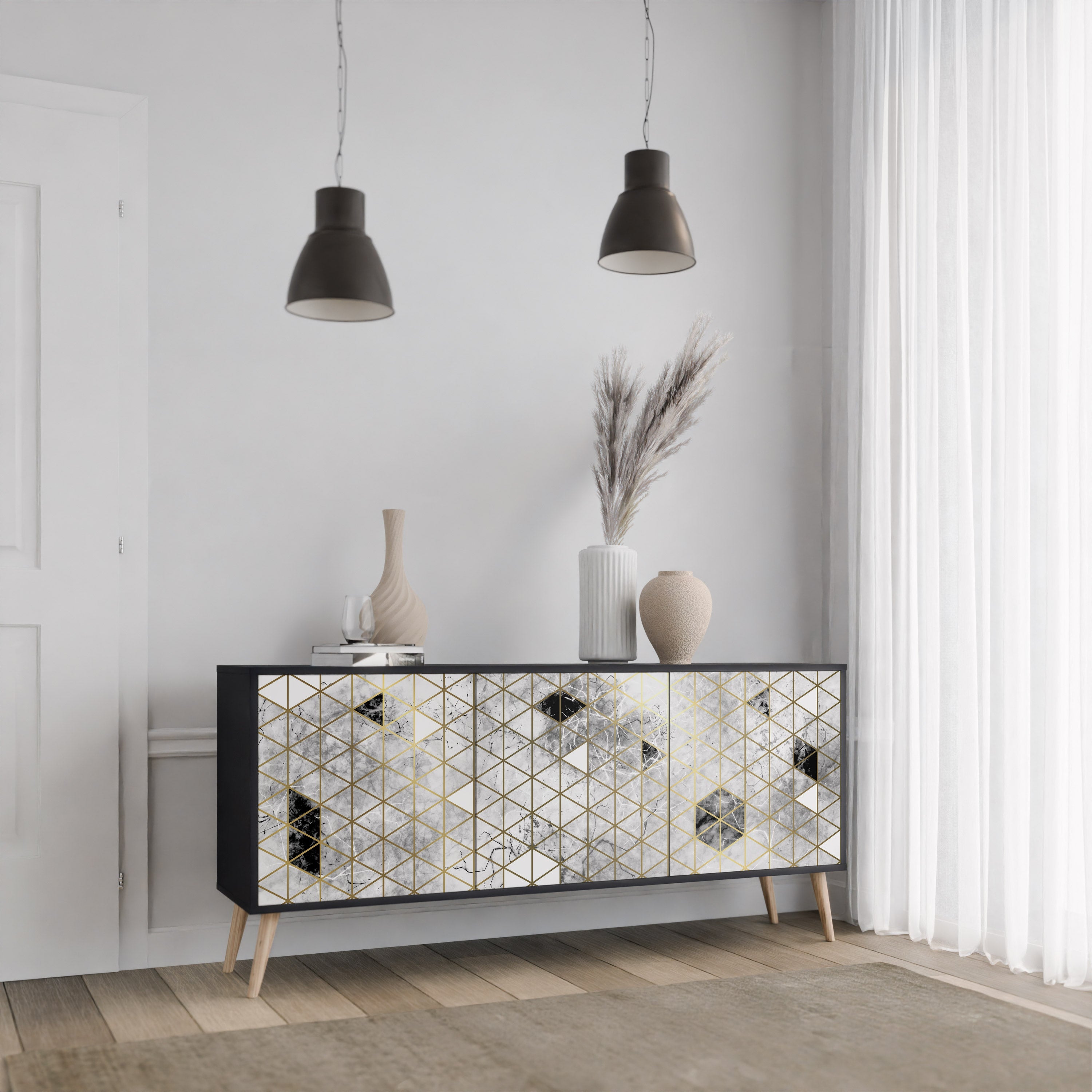 ASHEN ARIA 3-türiges Sideboard in Schwarz