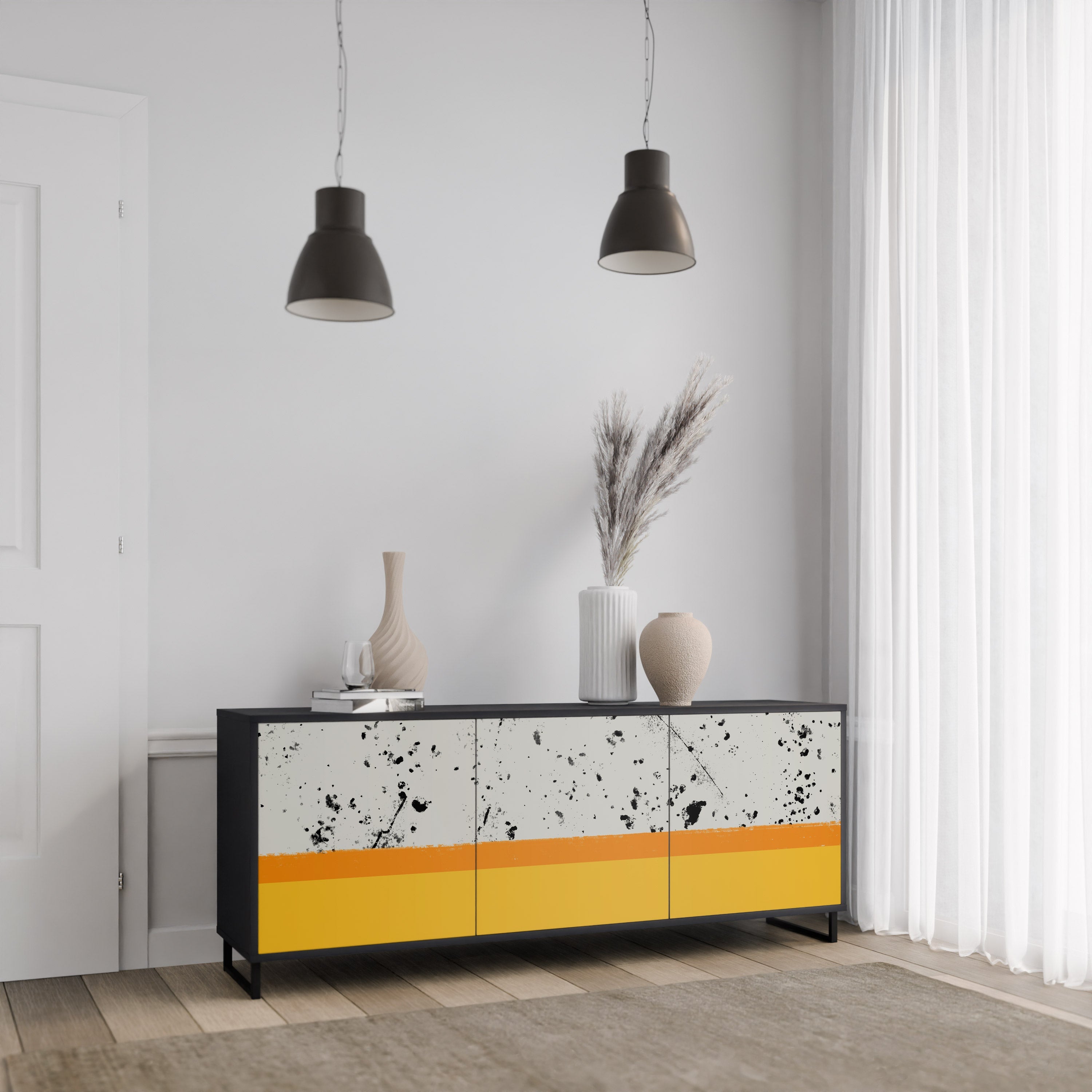 DYED BY ORANGE 3-türiges Sideboard in schwarzem Finish