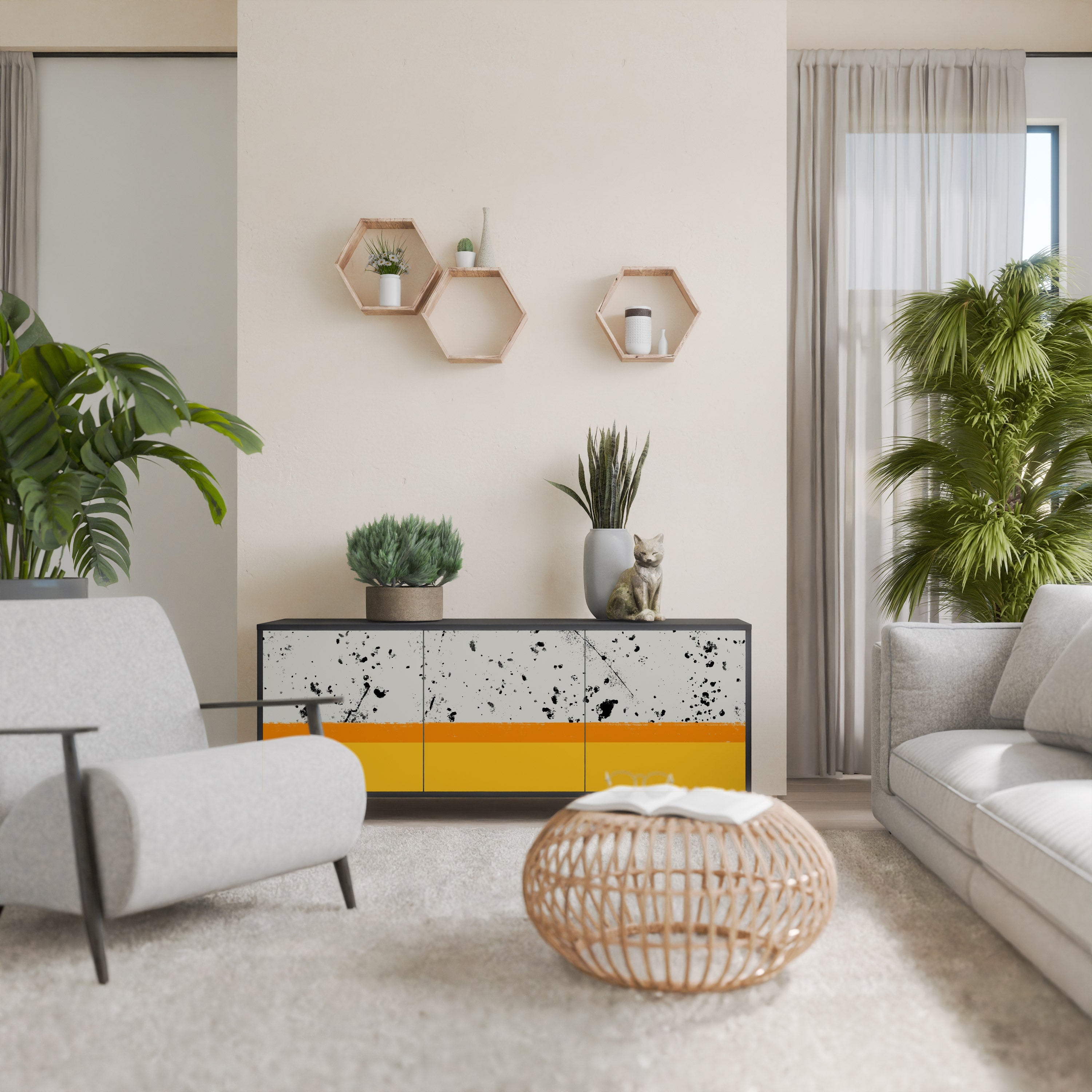 DYED BY ORANGE 3-türiges Sideboard in schwarzem Finish