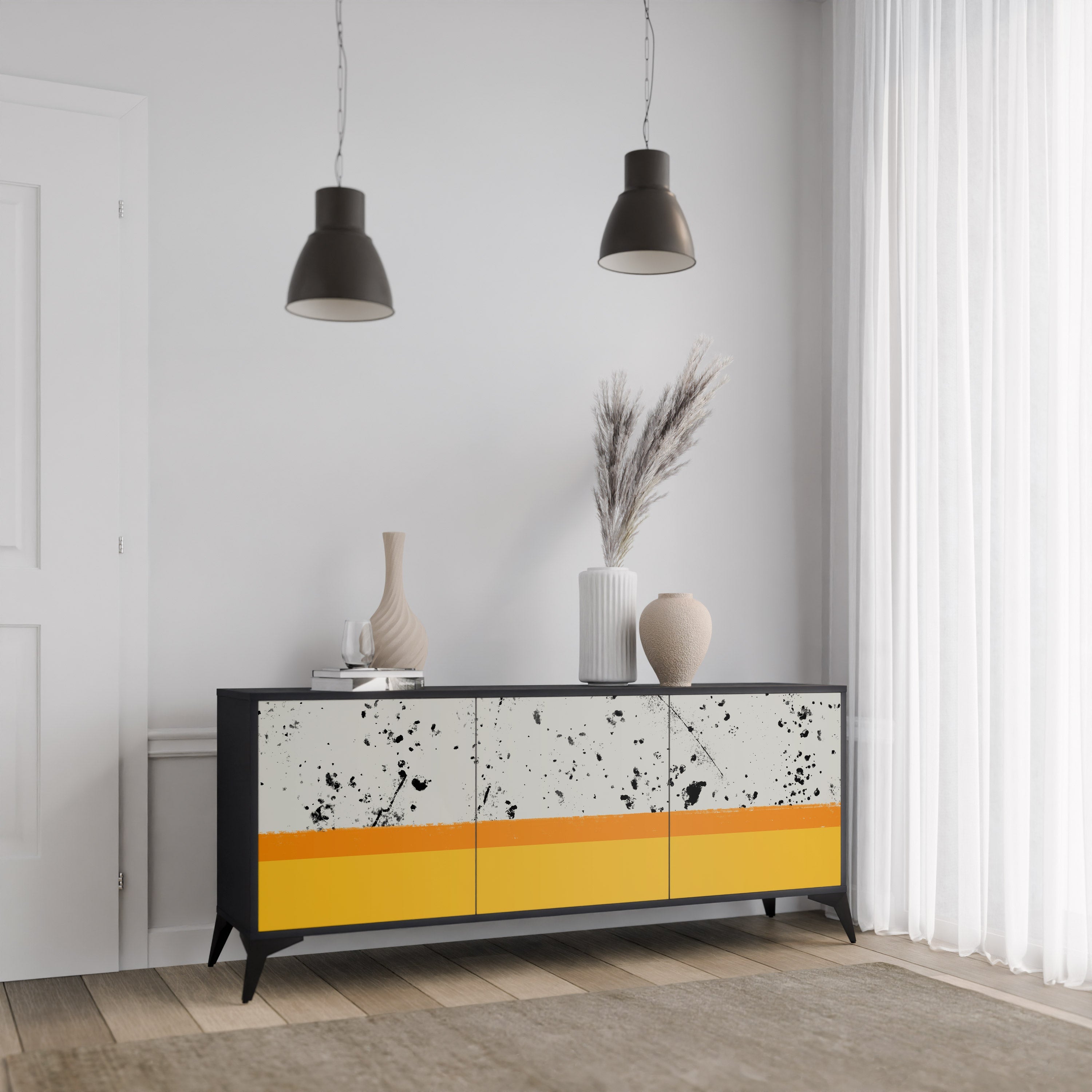 DYED BY ORANGE 3-türiges Sideboard in schwarzem Finish